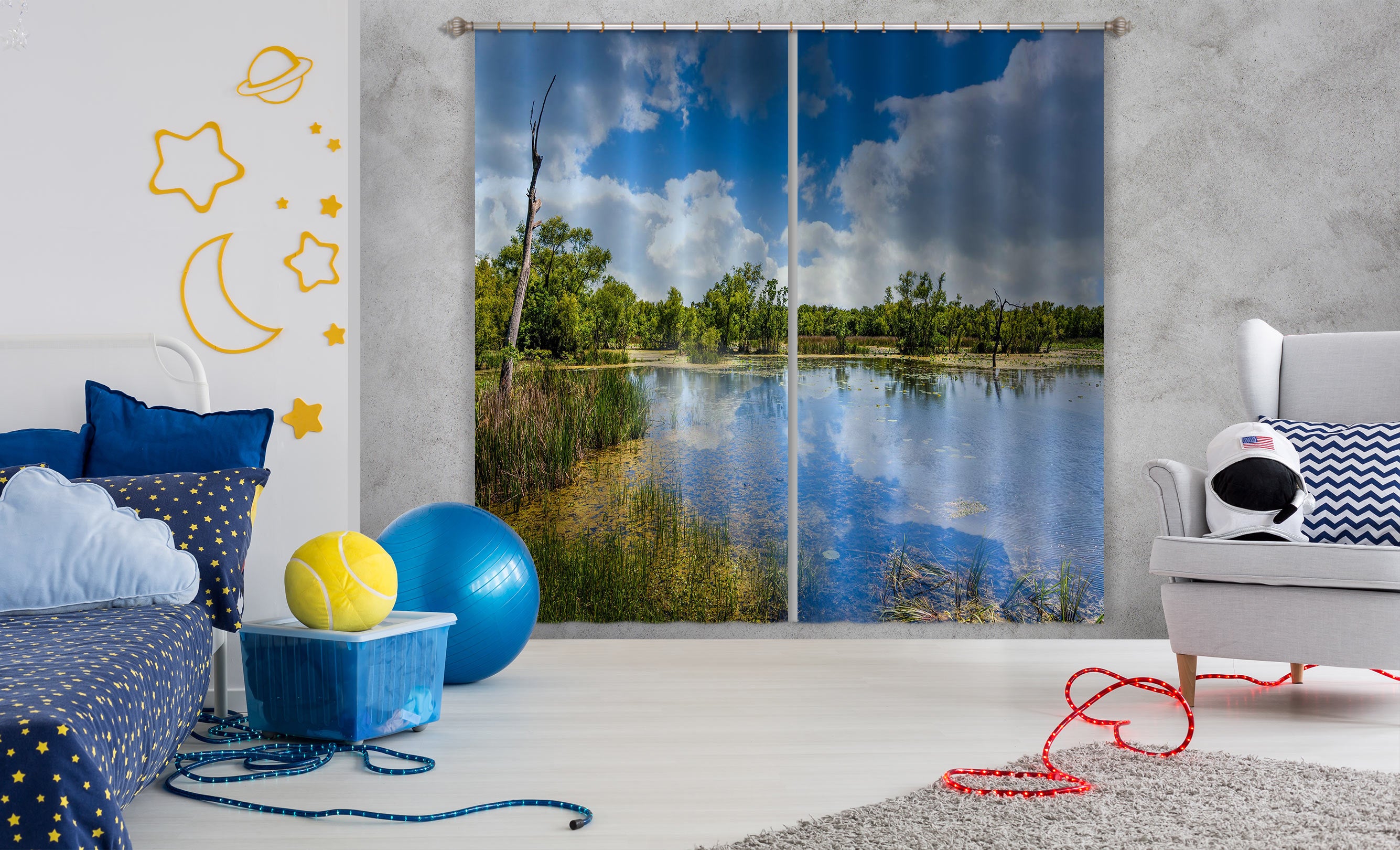 3D Lake Grass Trees 5309 Beth Sheridan Curtain Curtains Drapes