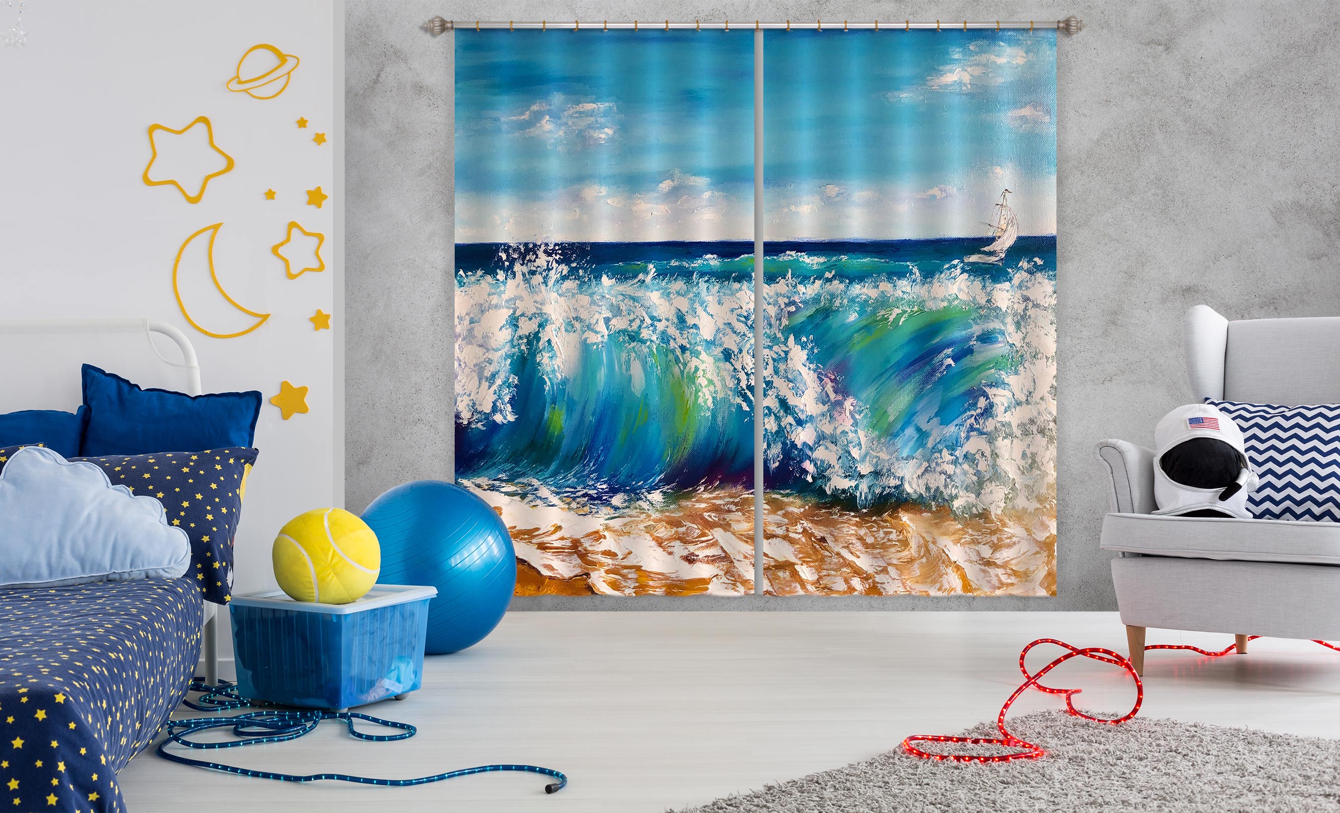 3D Painted Waves 381 Skromova Marina Curtain Curtains Drapes