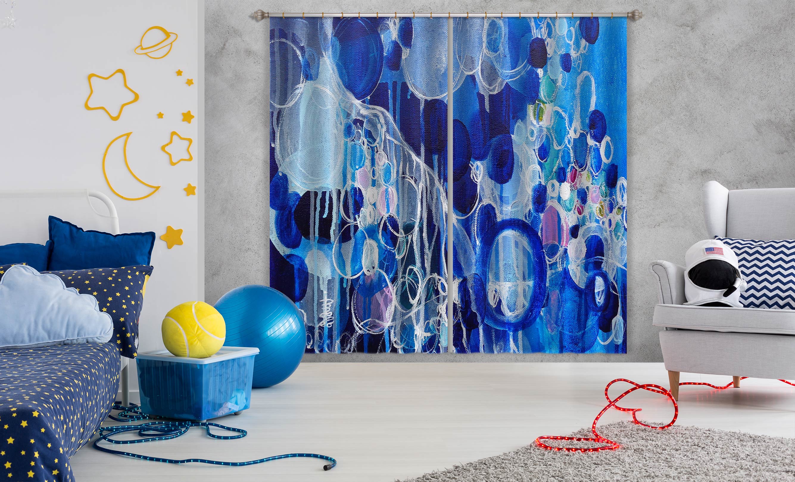 3D Blue Circle Bubble 2322 Misako Chida Curtain Curtains Drapes
