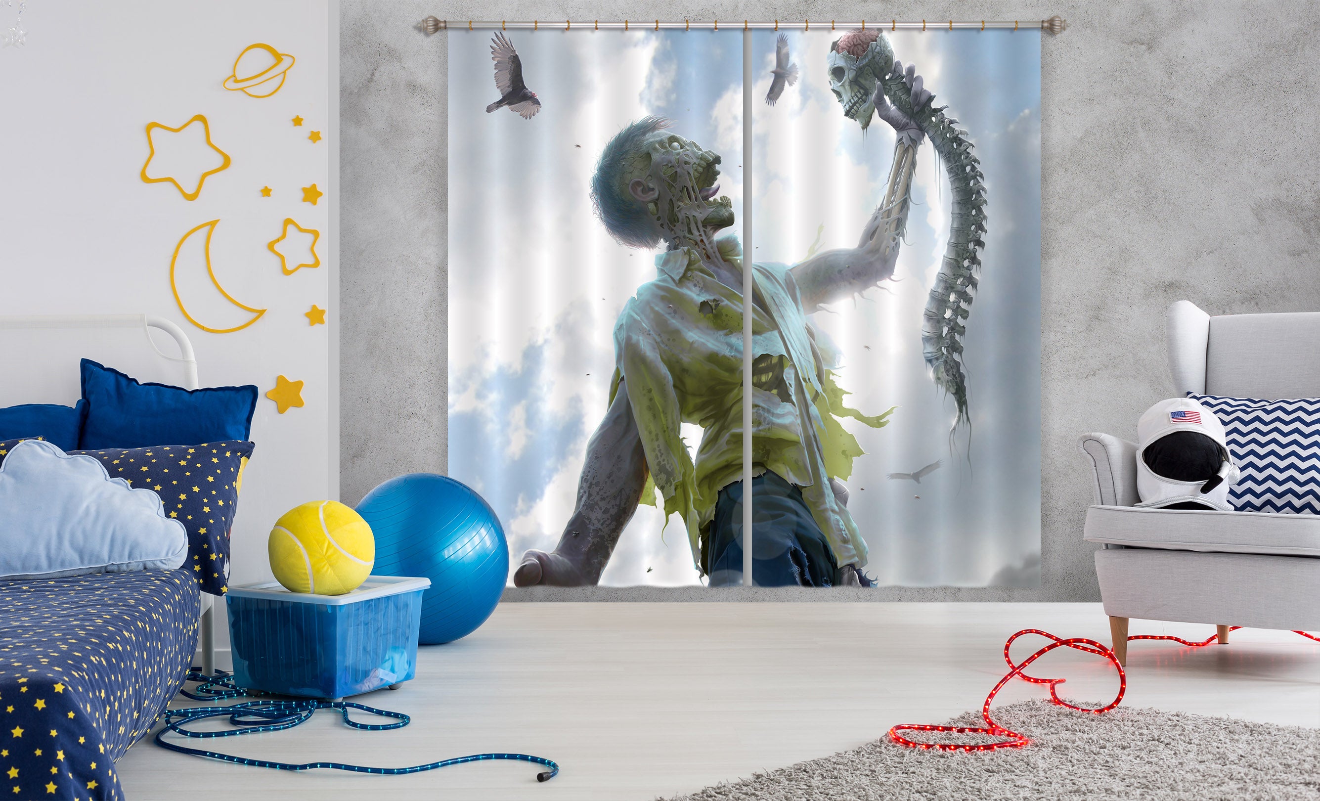 3D Monster Man Skeleton 5092 Tom Wood Curtain Curtains Drapes