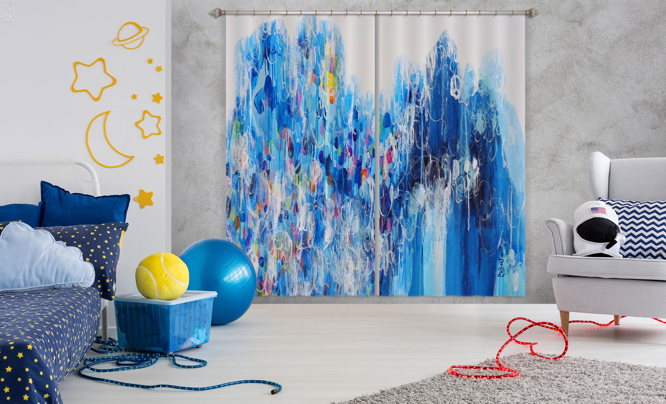 3D Blue Art Painting 2318 Misako Chida Curtain Curtains Drapes