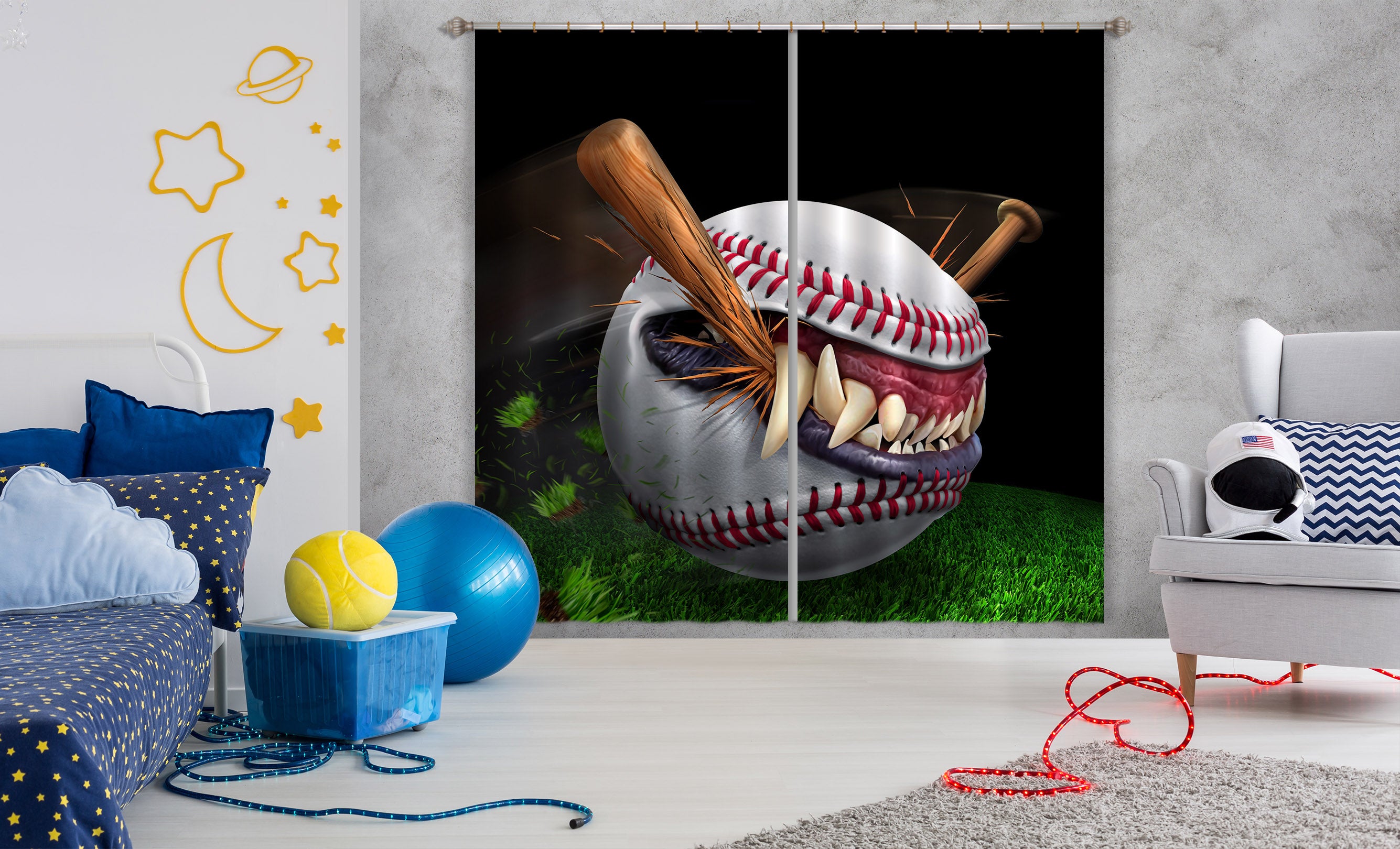 3D Teeth Baseball 5050 Tom Wood Curtain Curtains Drapes