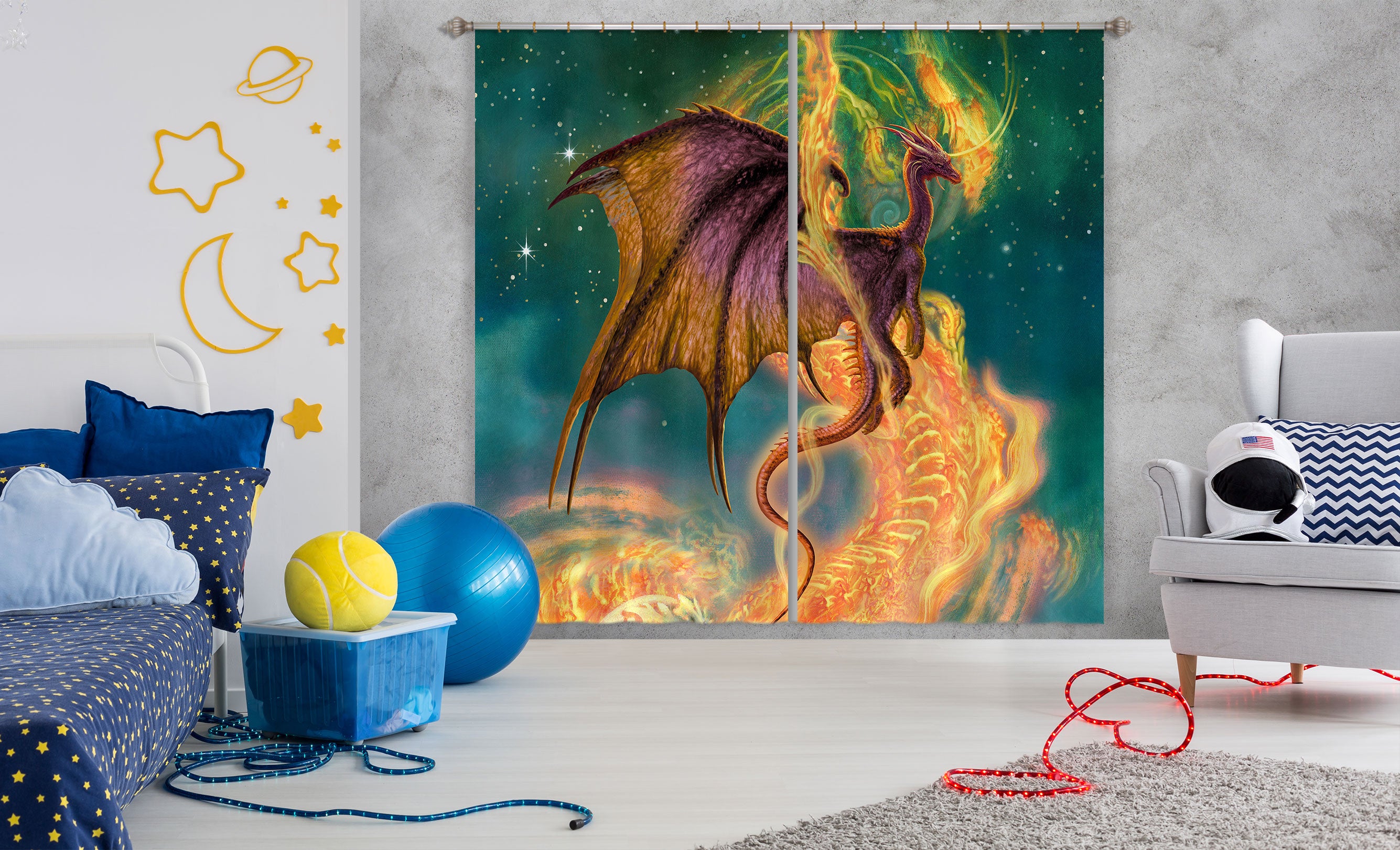 3D Dragon Golden Pattern 8033 Ciruelo Curtain Curtains Drapes