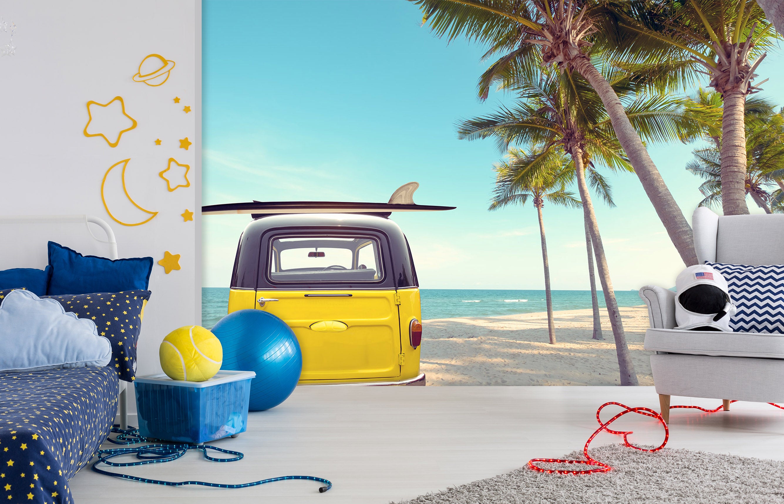 3D Beach Tree Car 372 Vehicle Wall Murals