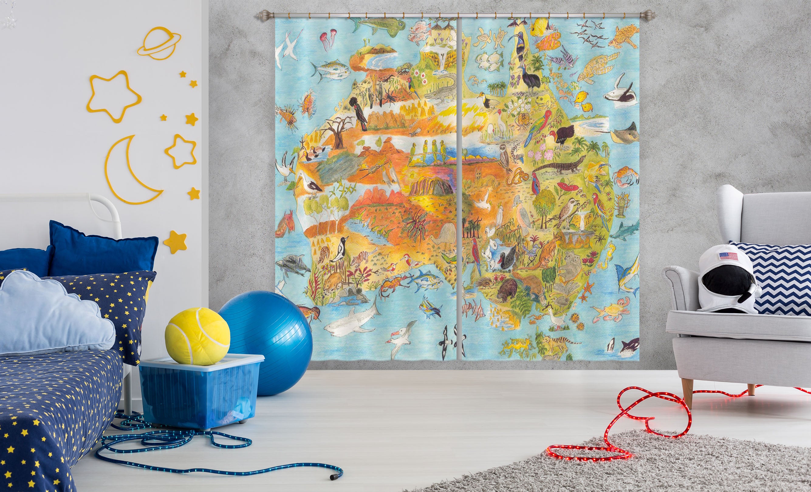 3D Animal Map 042 Michael Sewell Curtain Curtains Drapes