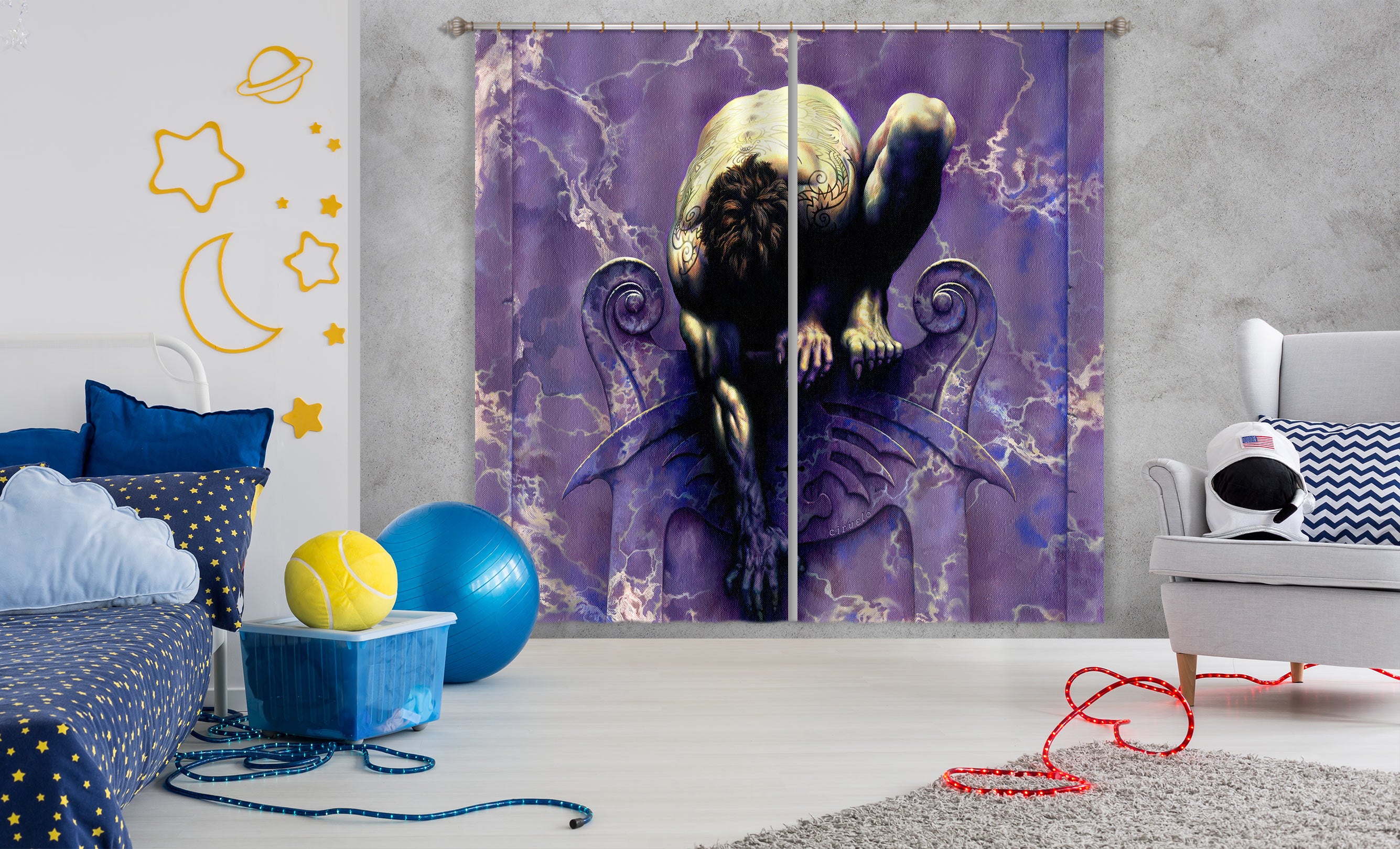 3D Squat Man 7188 Ciruelo Curtain Curtains Drapes