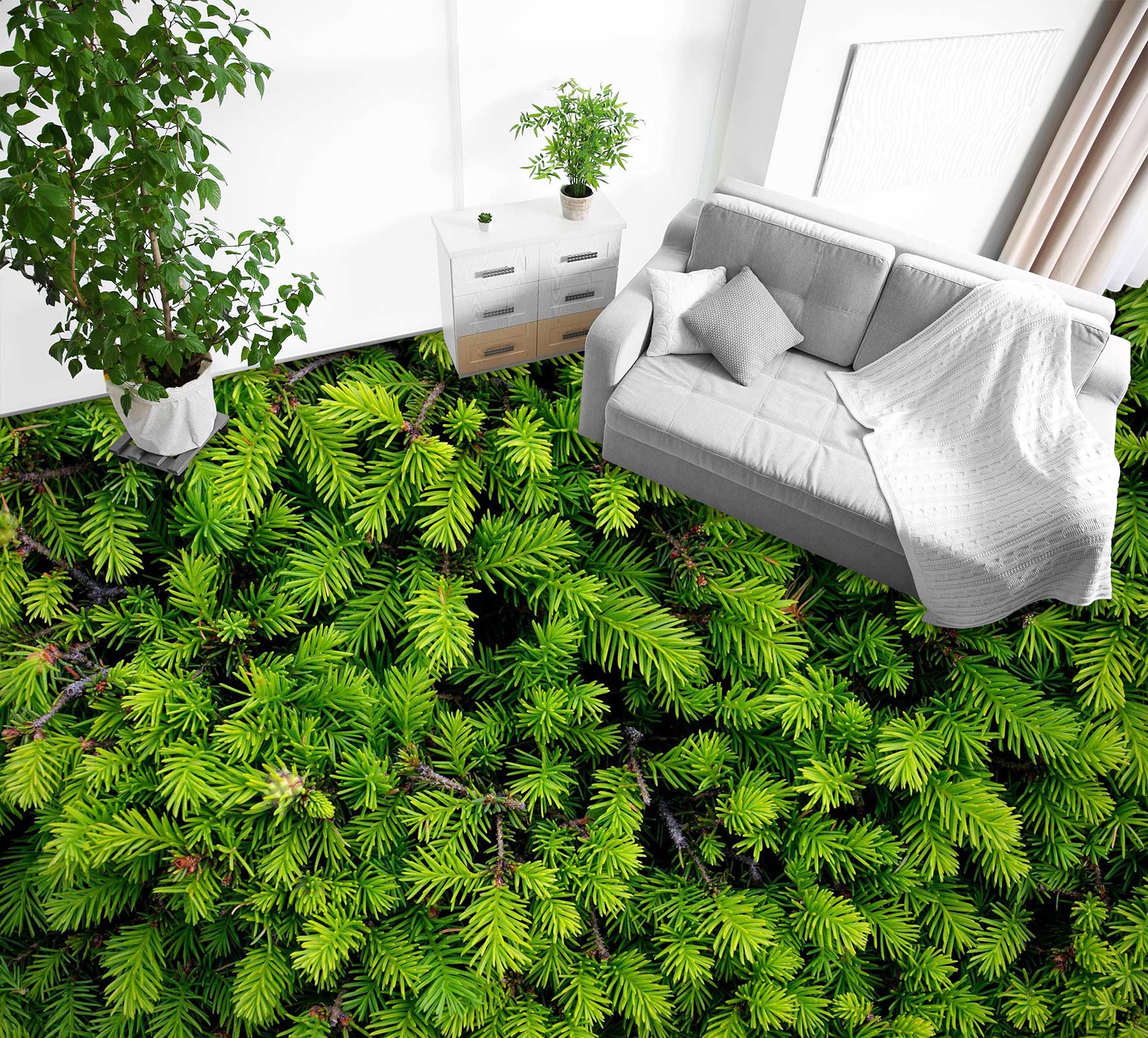 3D Green Pine Leaves 1399 Floor Mural  Wallpaper Murals Self-Adhesive Removable Print Epoxy