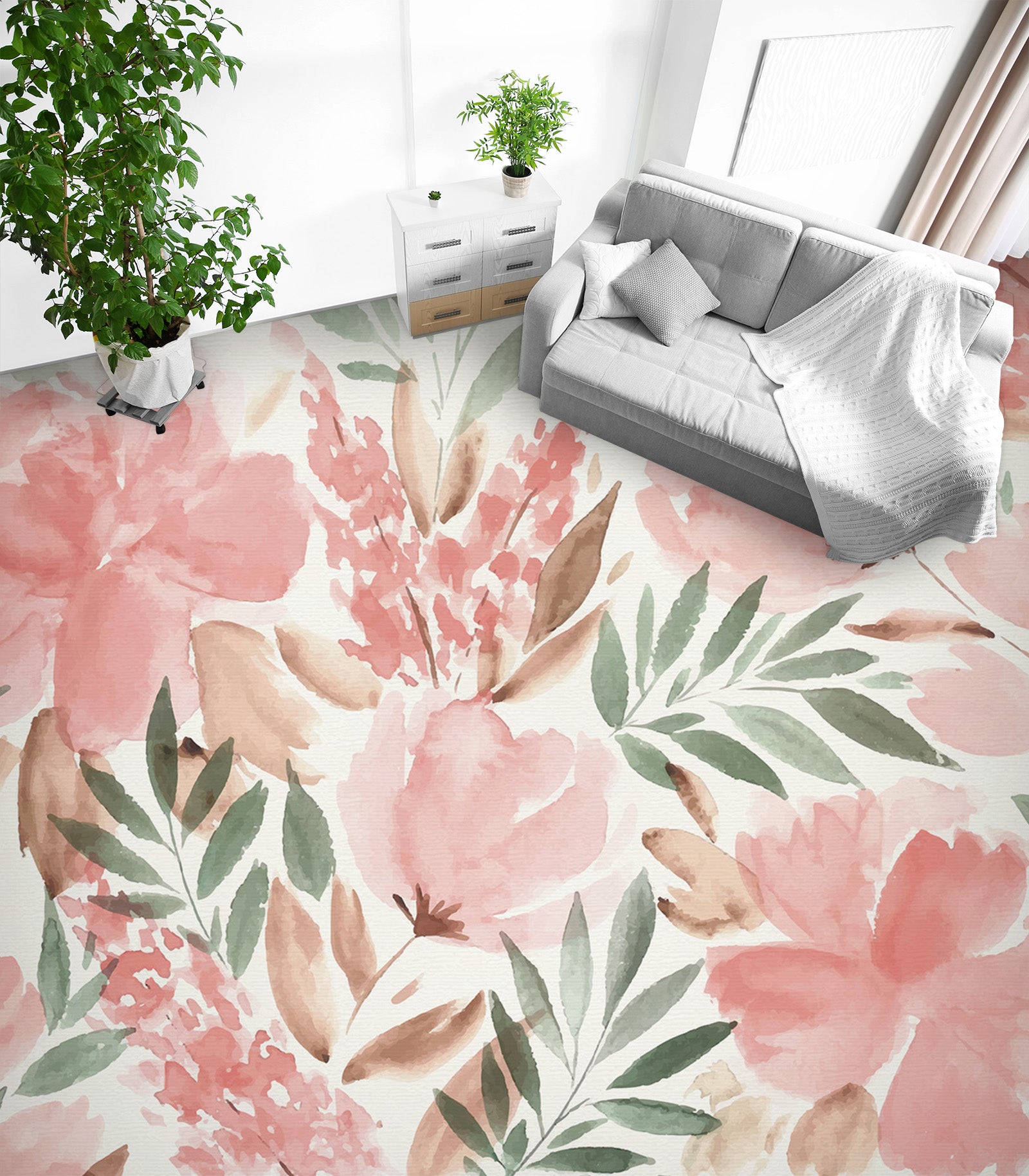 3D Light Pink Flower Painting 1274 Floor Mural  Wallpaper Murals Self-Adhesive Removable Print Epoxy