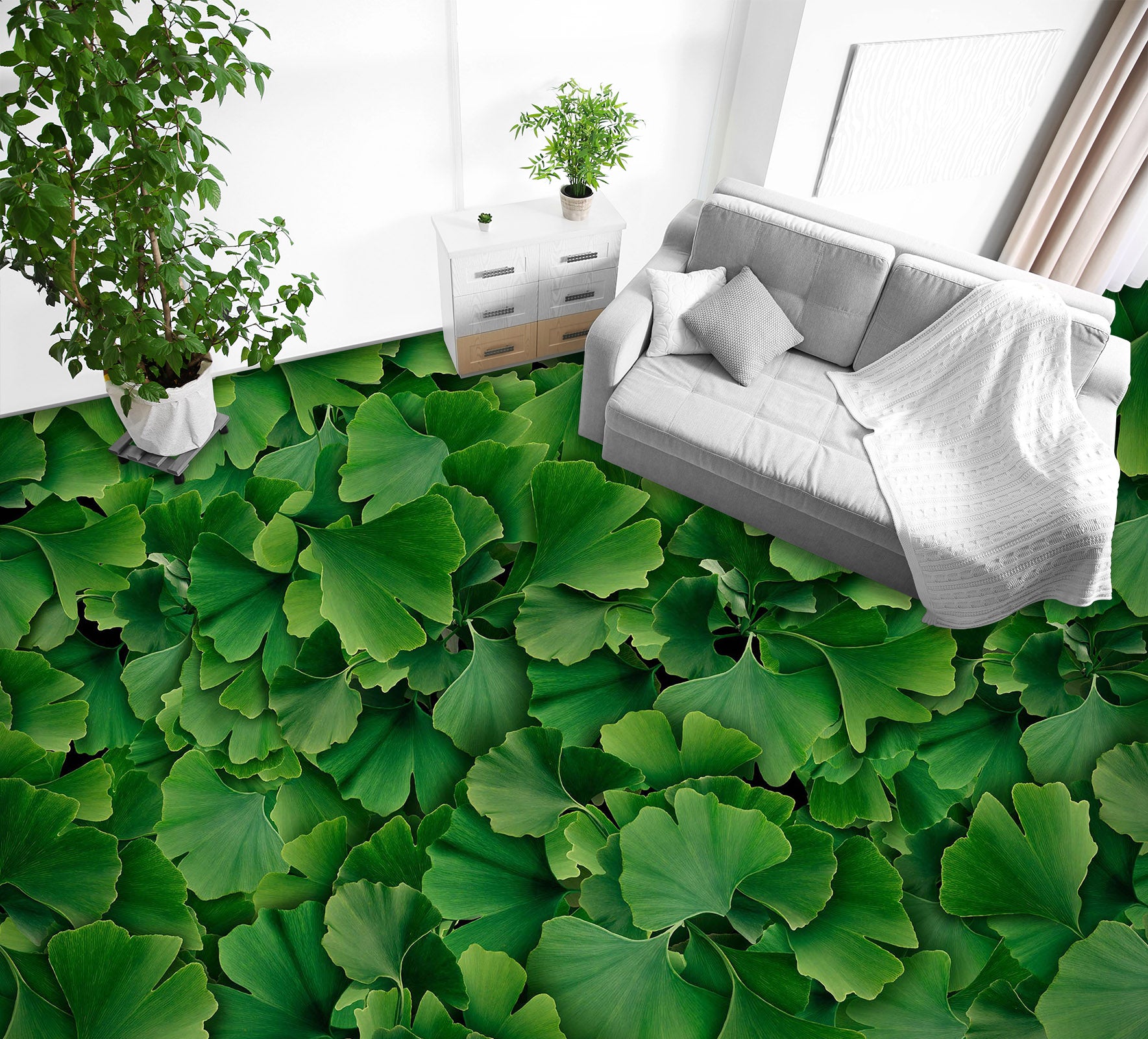 3D Green Ginkgo Leaves 572 Floor Mural