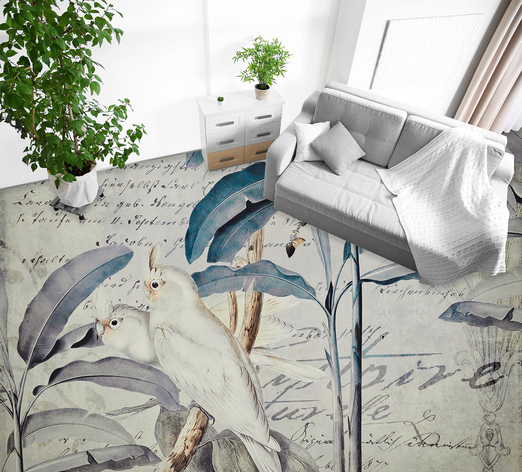 3D Leaves White Parrot 104161 Andrea Haase Floor Mural  Wallpaper Murals Self-Adhesive Removable Print Epoxy