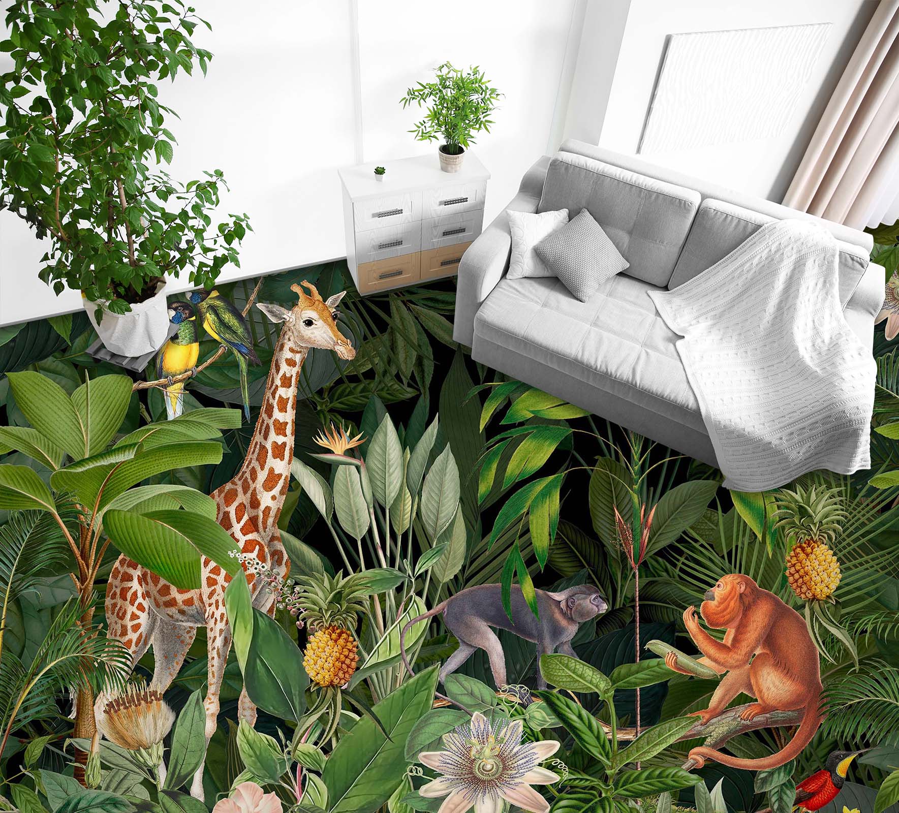 3D Giraffe Monkey Jungle 104166 Andrea Haase Floor Mural  Wallpaper Murals Self-Adhesive Removable Print Epoxy