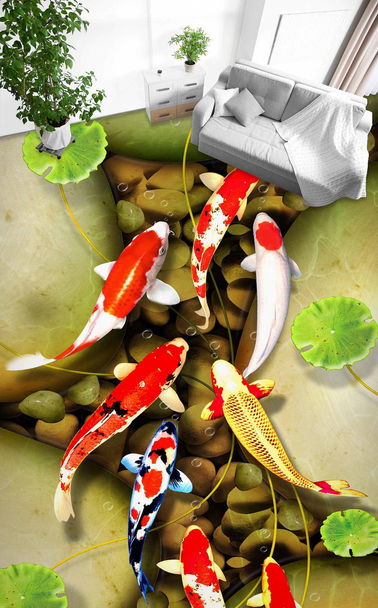 3D Koi's Guide 502 Floor Mural  Wallpaper Murals Rug & Mat Print Epoxy waterproof bath floor