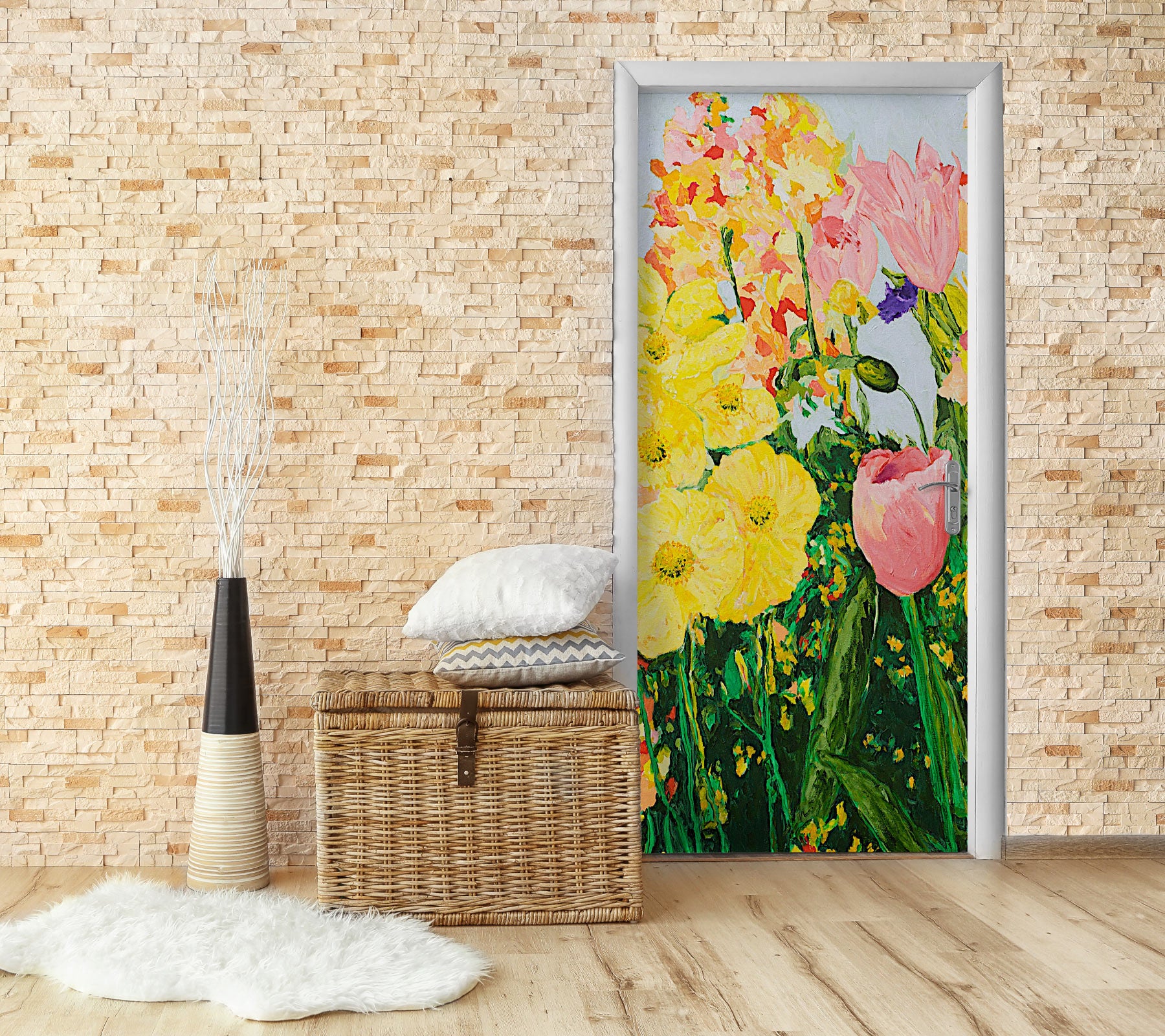 3D Yellow Pink Flowers Clump 9368 Allan P. Friedlander Door Mural