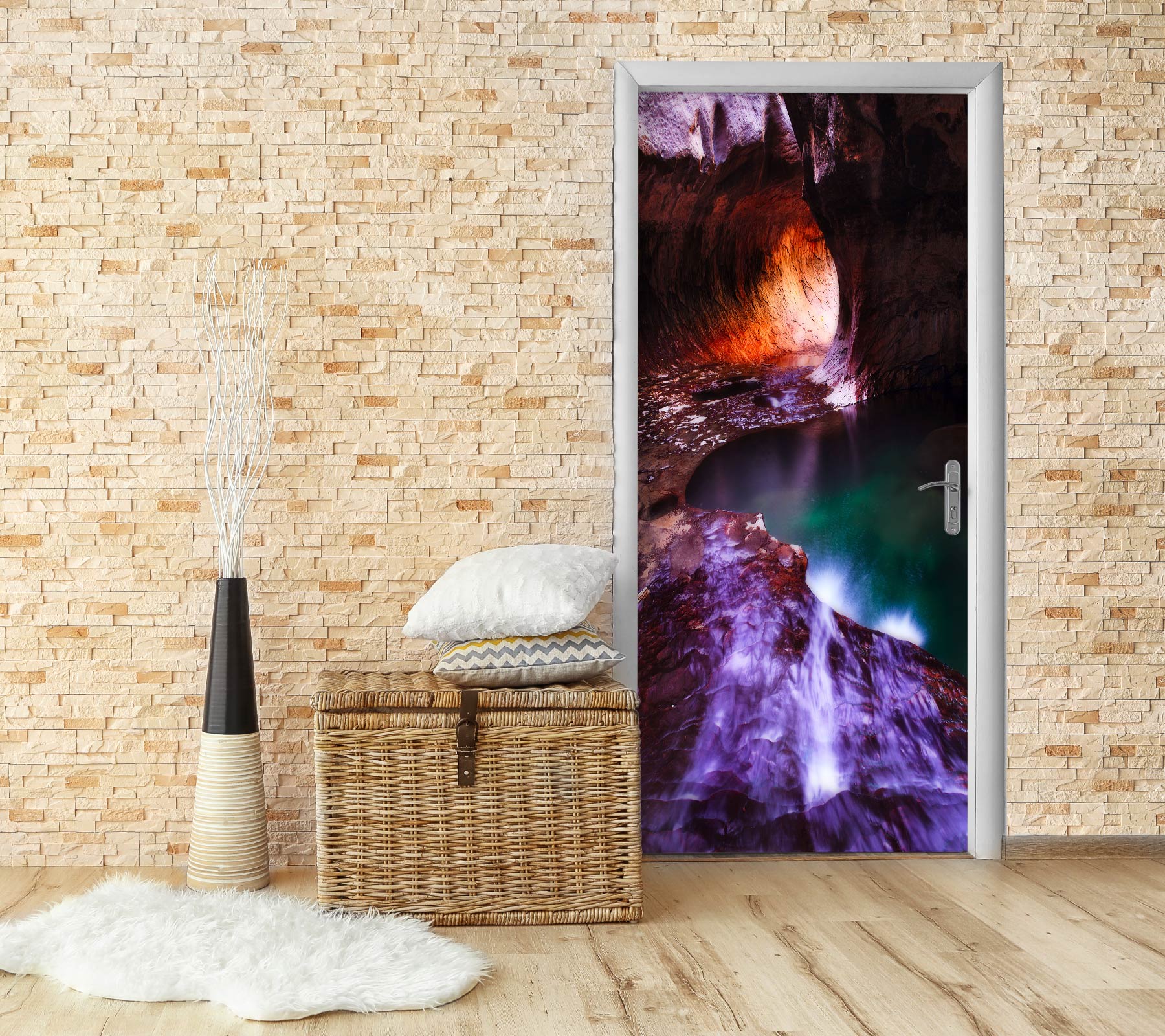 3D Purple Stone Cave 028 Door Mural
