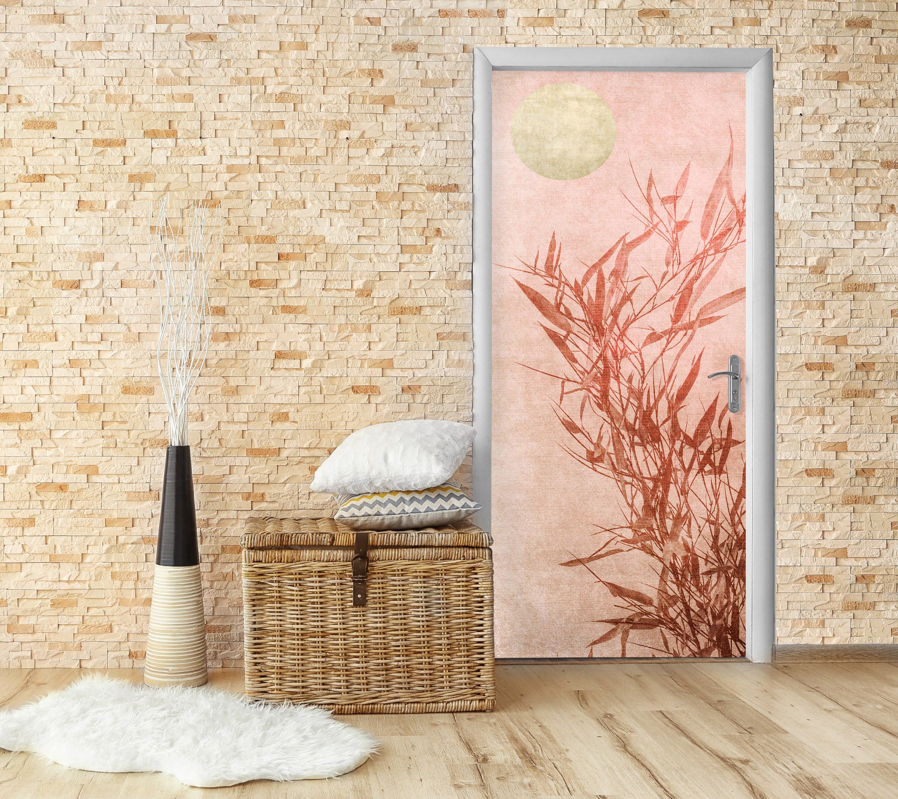3D Moon Bamboo Shadow 10141 Boris Draschoff Door Mural