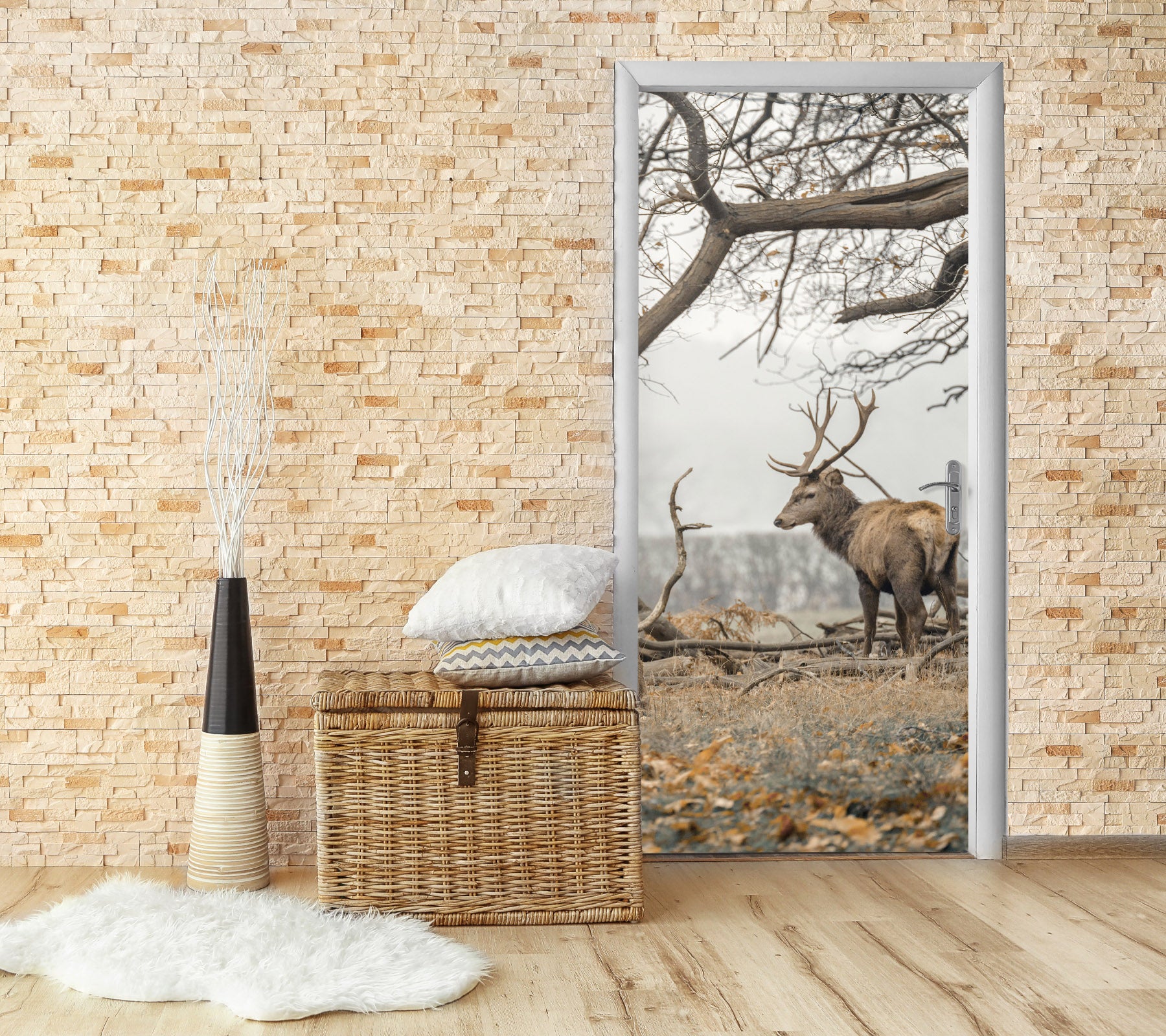 3D Tree Grass Deer 106196 Assaf Frank Door Mural