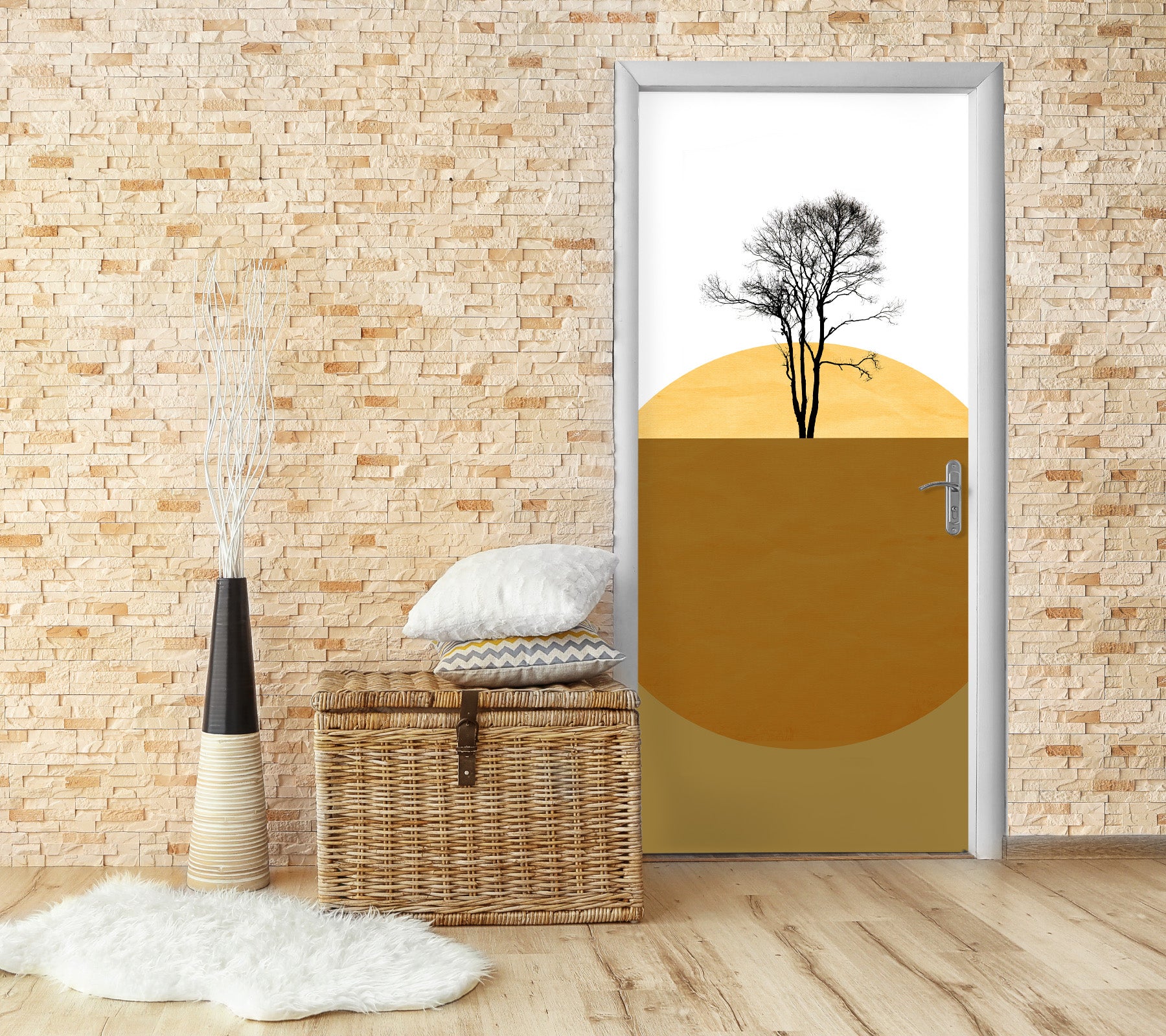 3D Yellow Round Tree 10136 Boris Draschoff Door Mural