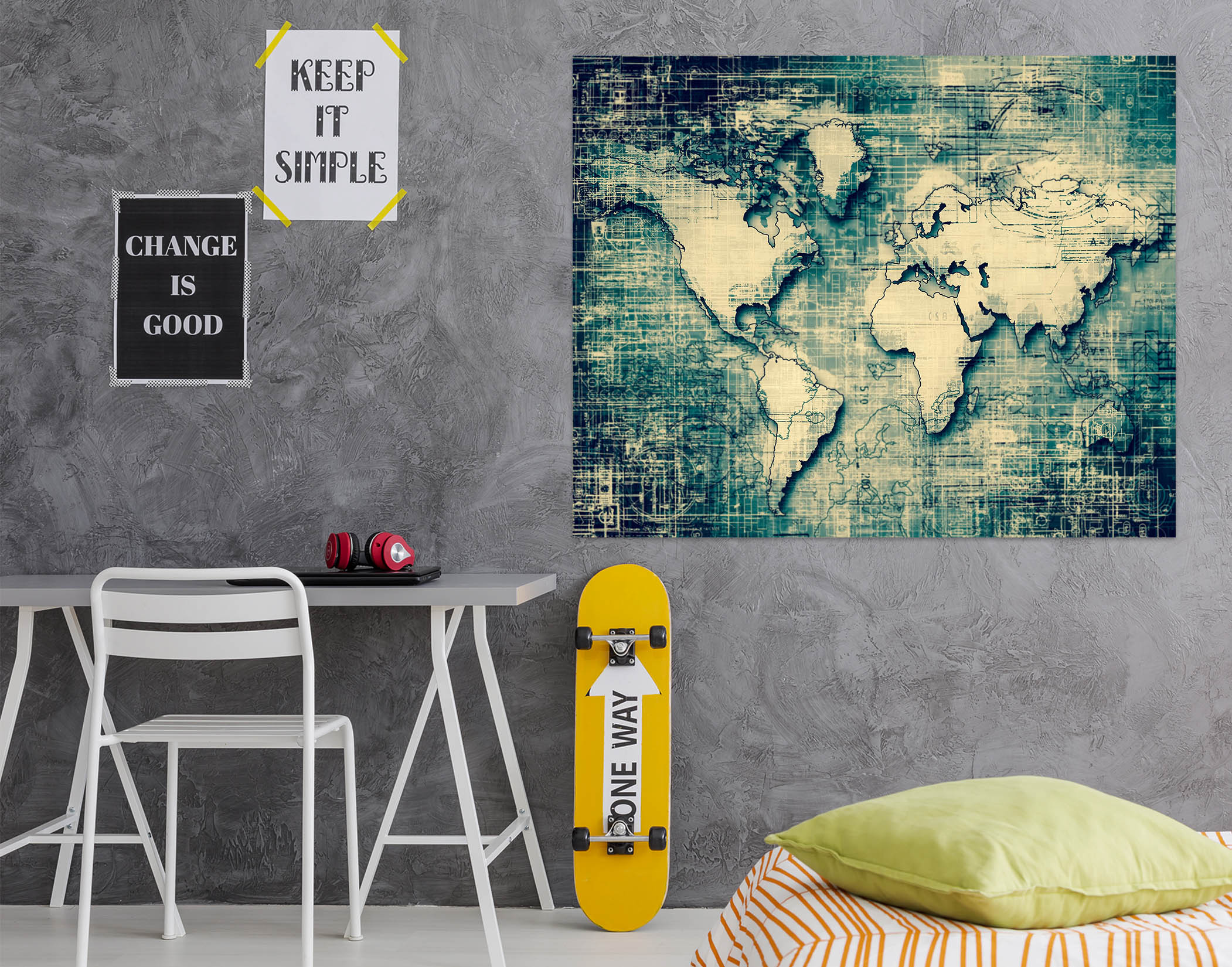 3D Sketch Ocean 267 World Map Wall Sticker