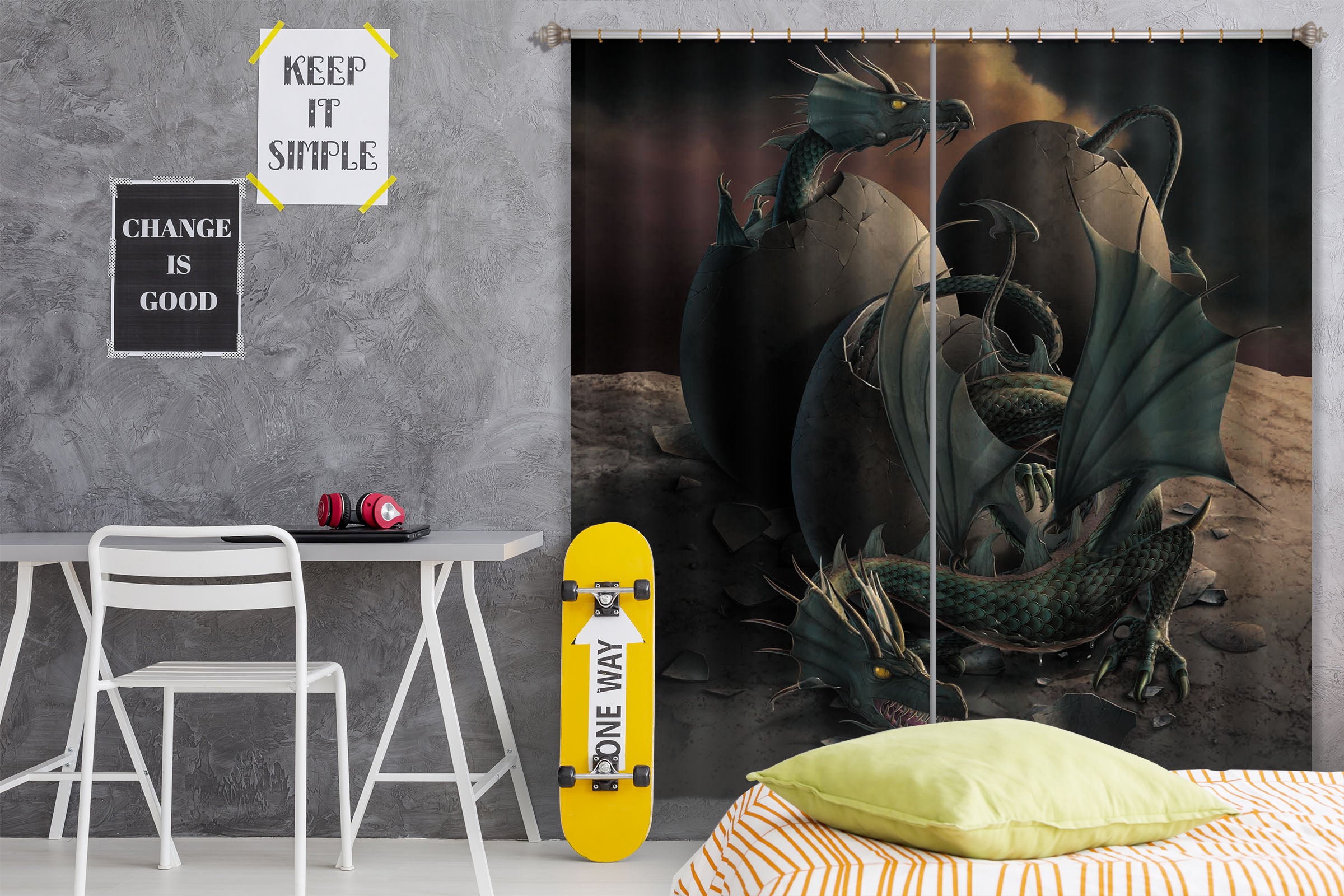 3D Dragon Offspring 033 Vincent Hie Curtain Curtains Drapes