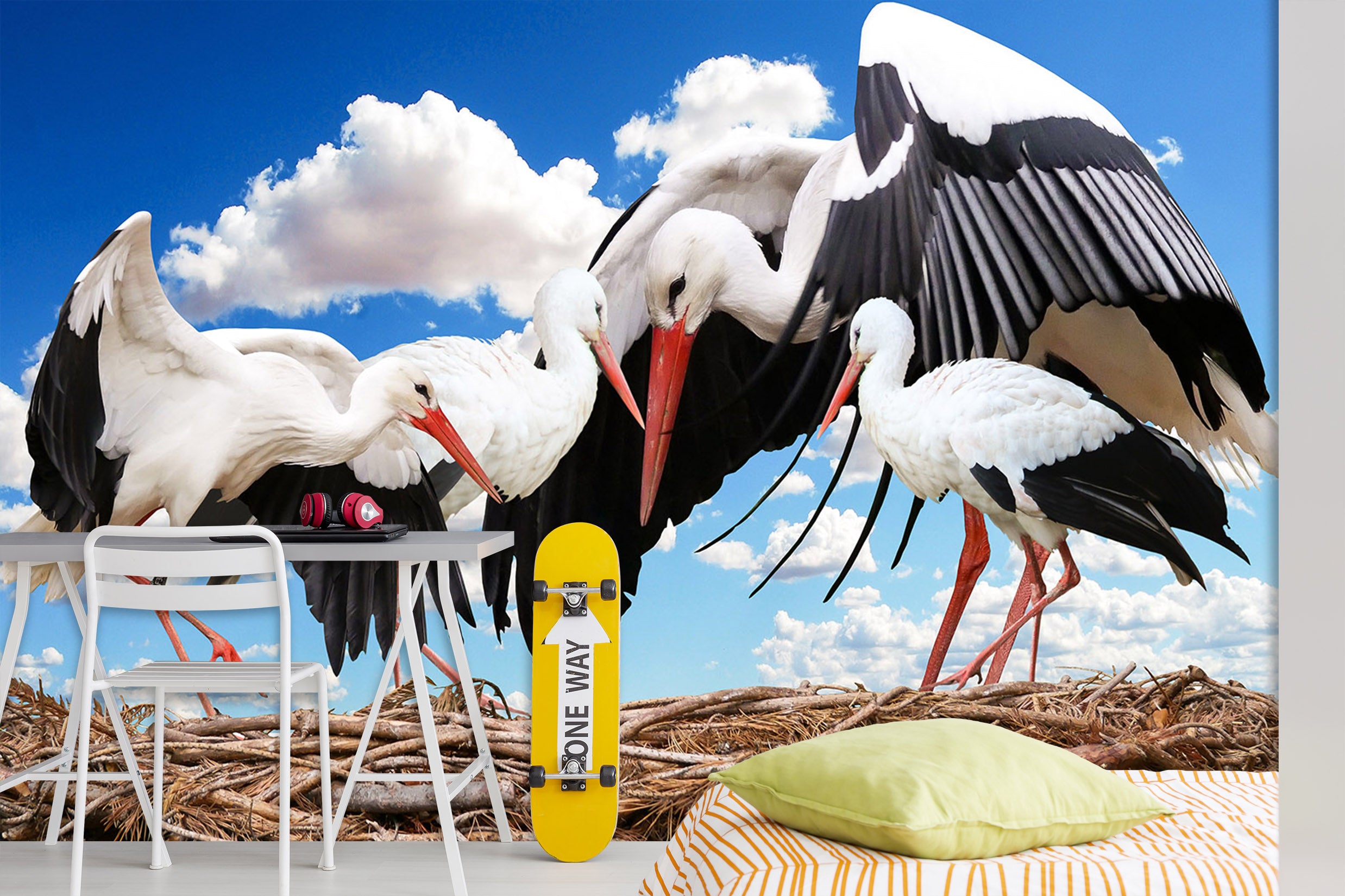 3D White Stork 133 Wall Murals