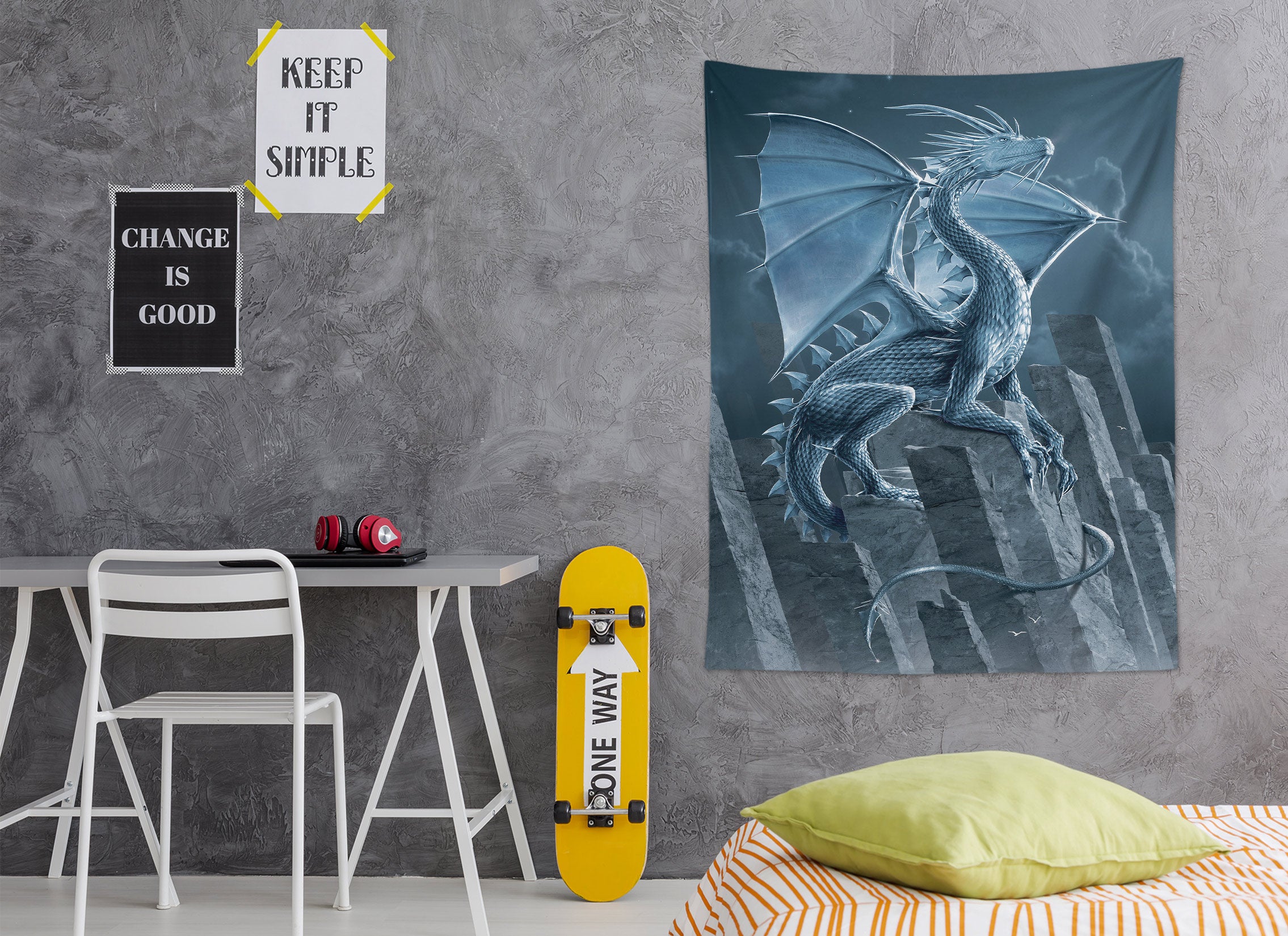 3D Silver Dragon 11733 Vincent Tapestry Hanging Cloth Hang