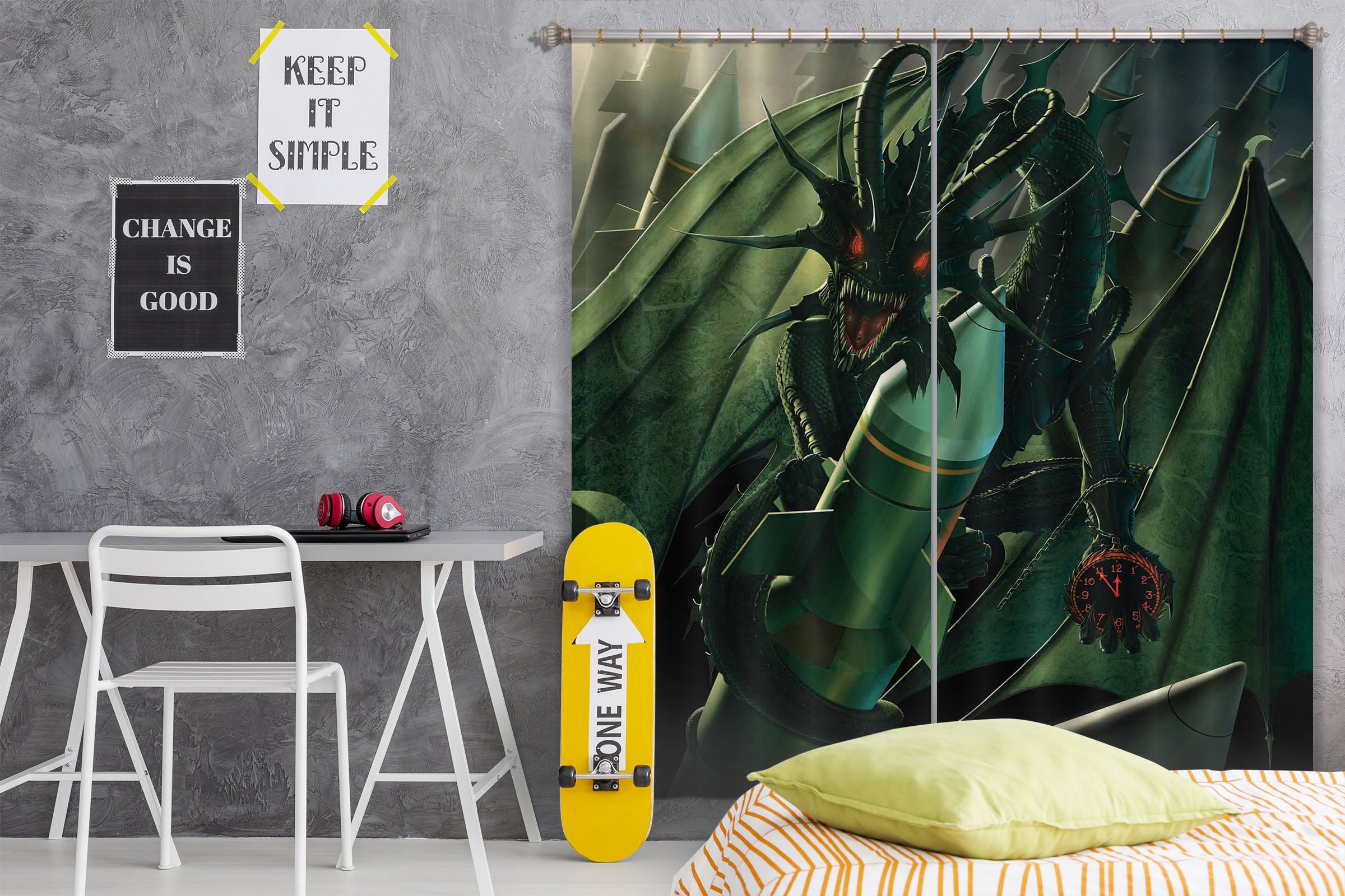 3D Doom Dragon 032 Vincent Hie Curtain Curtains Drapes