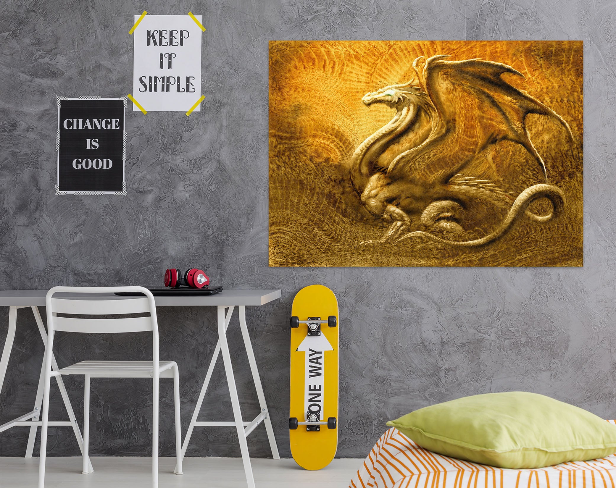 3D Dragon Golden 8068 Ciruelo Wall Sticker