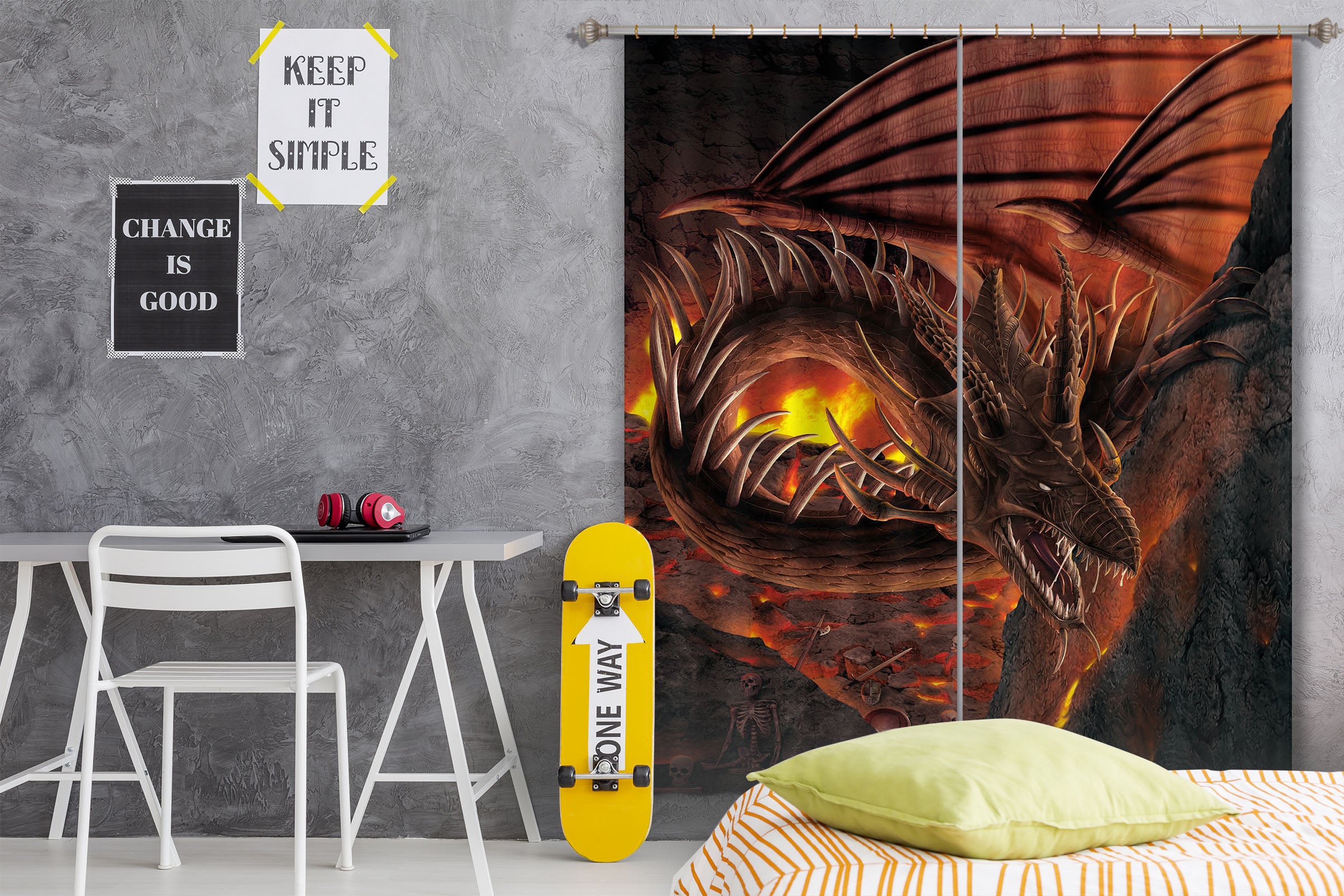 3D HellFire Dragon 042 Vincent Hie Curtain Curtains Drapes