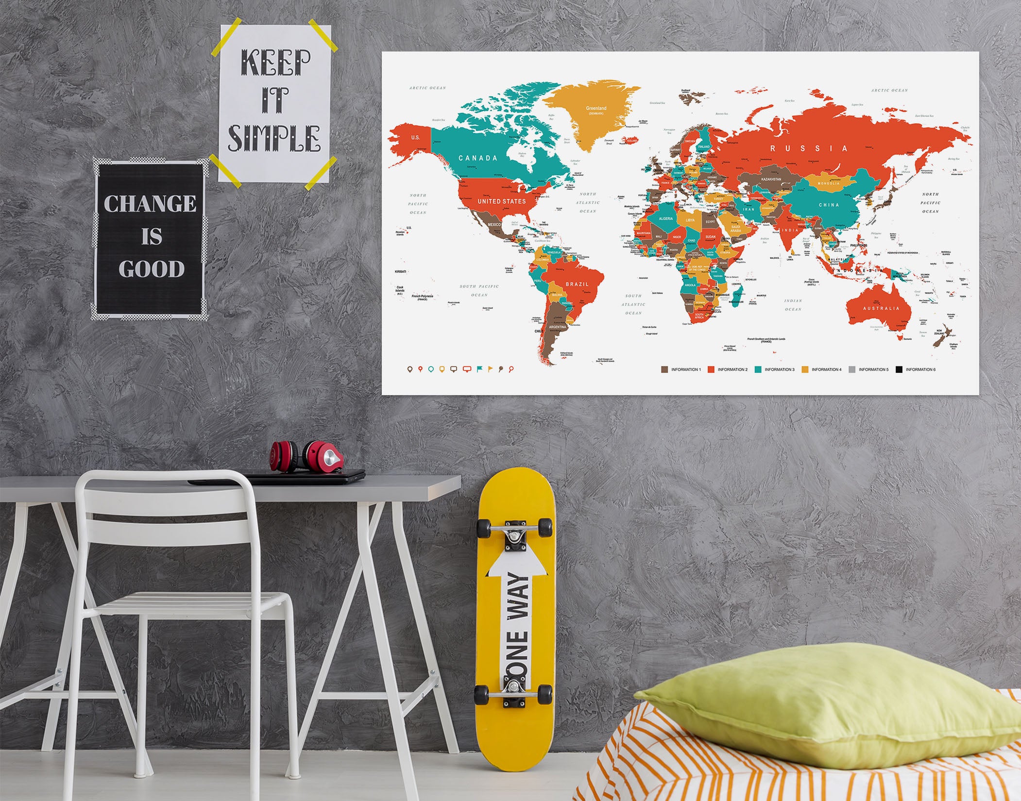 3D Color Patchwork 222 World Map Wall Sticker