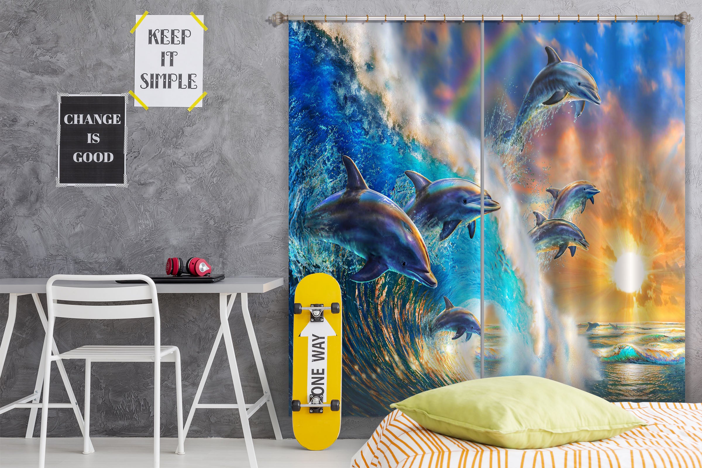 3D Dolphin Wave 056 Adrian Chesterman Curtain Curtains Drapes