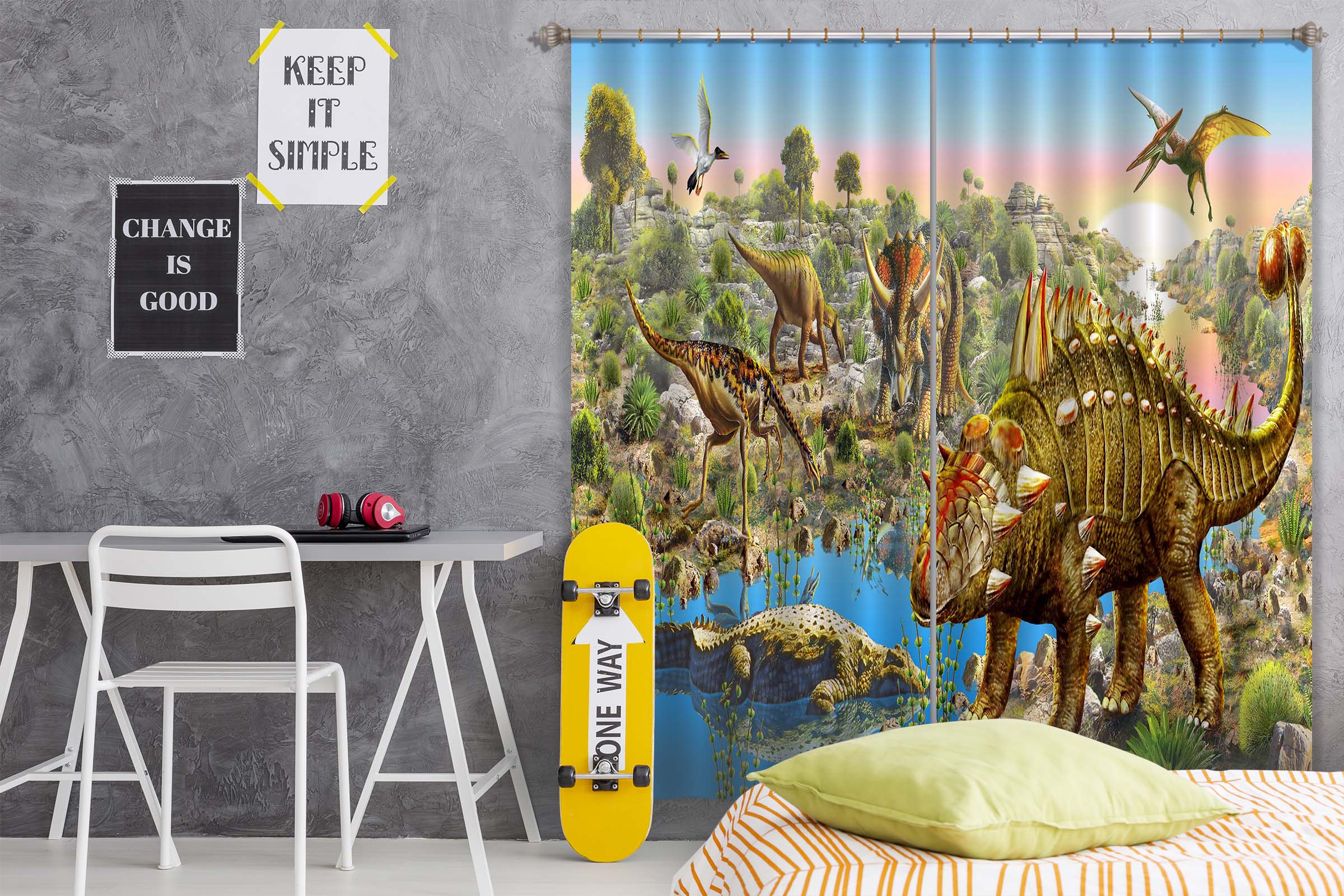 3D Dinosaur Forest 042 Adrian Chesterman Curtain Curtains Drapes