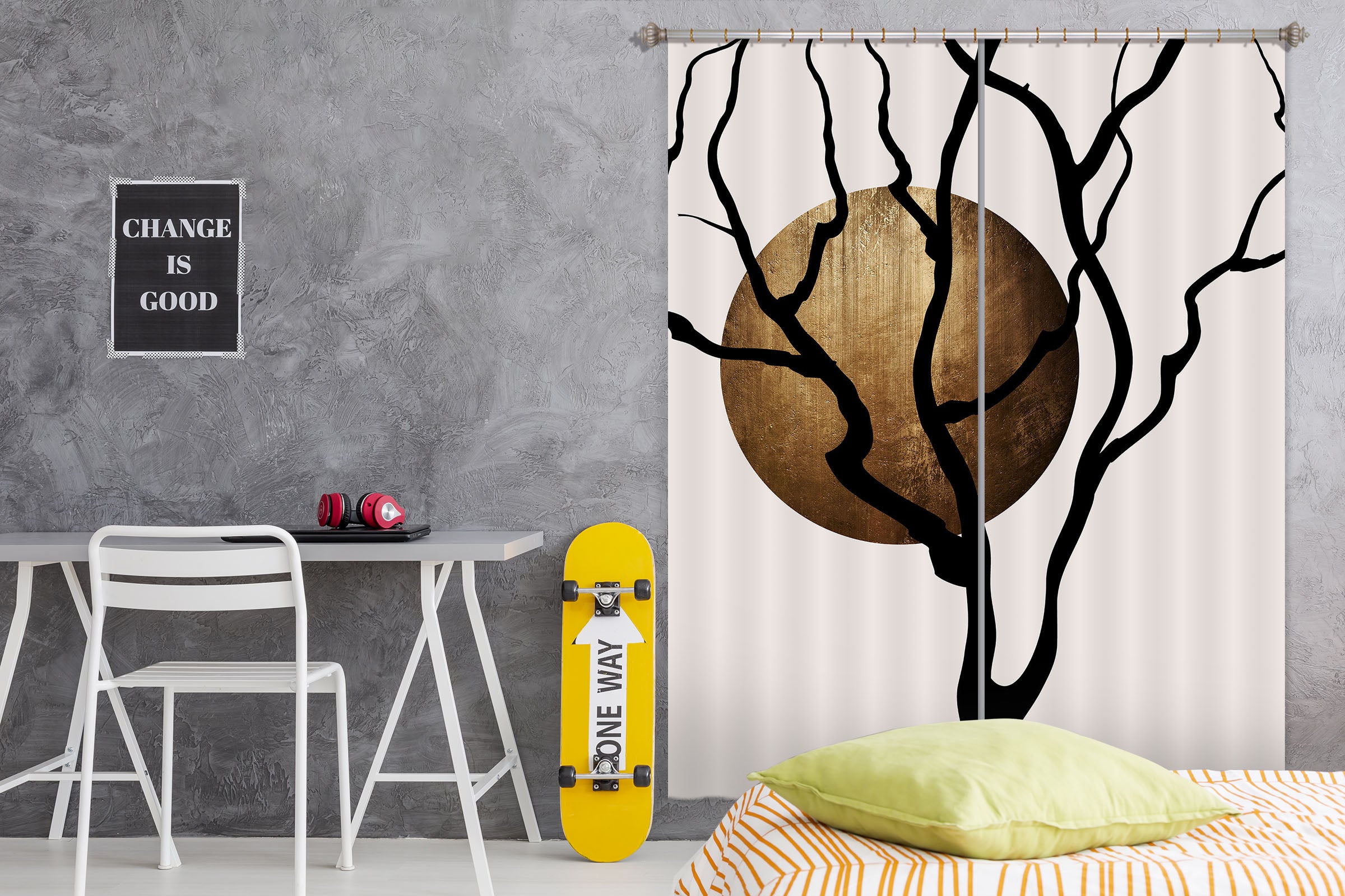 3D Golden Moon Tree 1088 Boris Draschoff Curtain Curtains Drapes