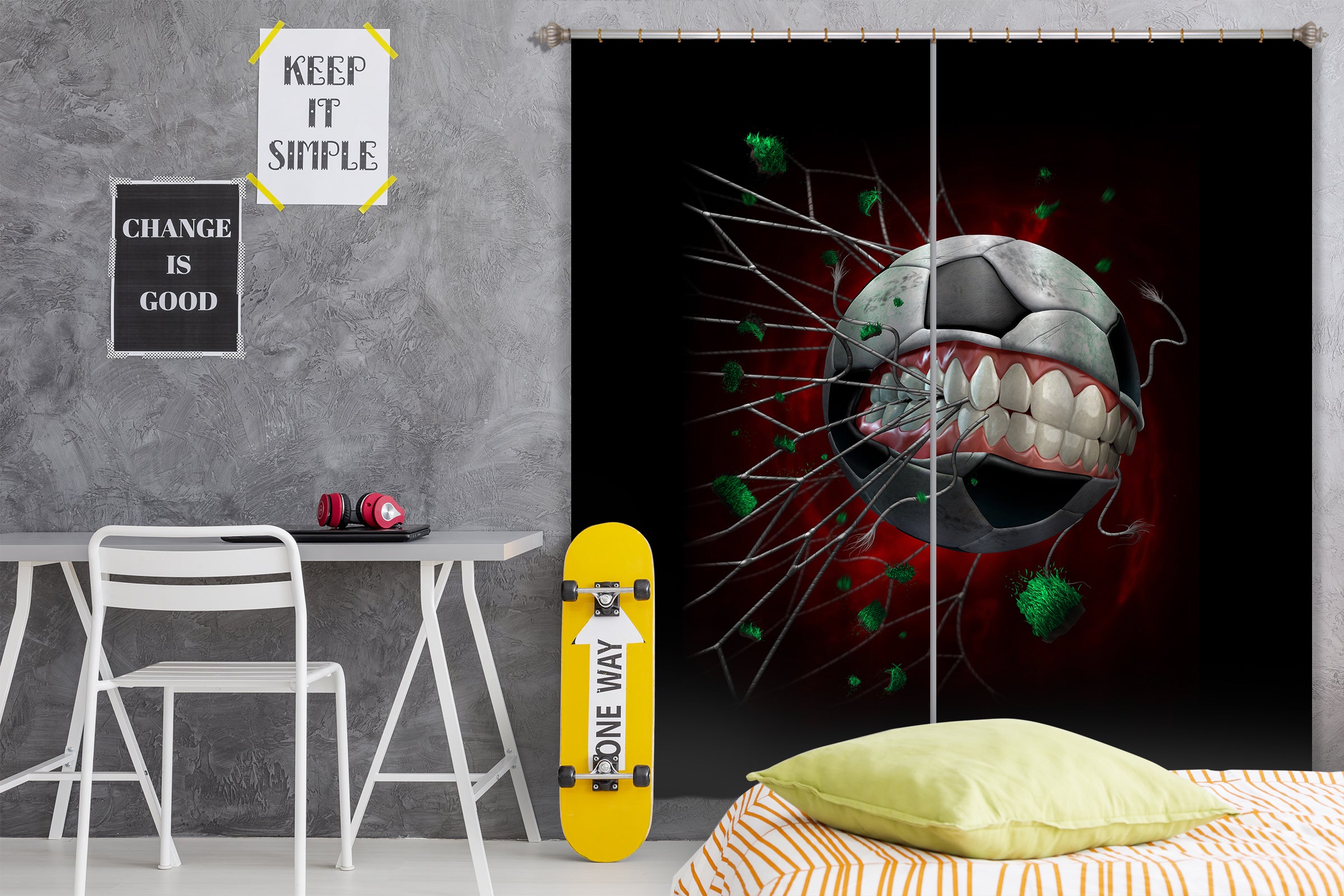 3D Teeth Football Net 5051 Tom Wood Curtain Curtains Drapes