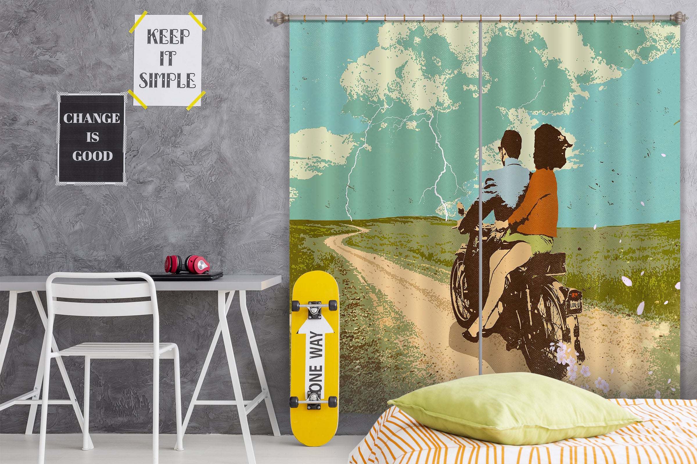3D Motorcycle Travel 055 Showdeer Curtain Curtains Drapes