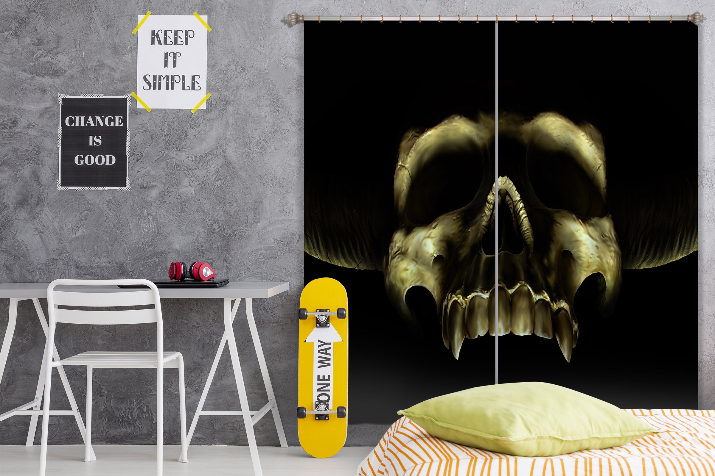 3D Skeleton Dark 5087 Tom Wood Curtain Curtains Drapes