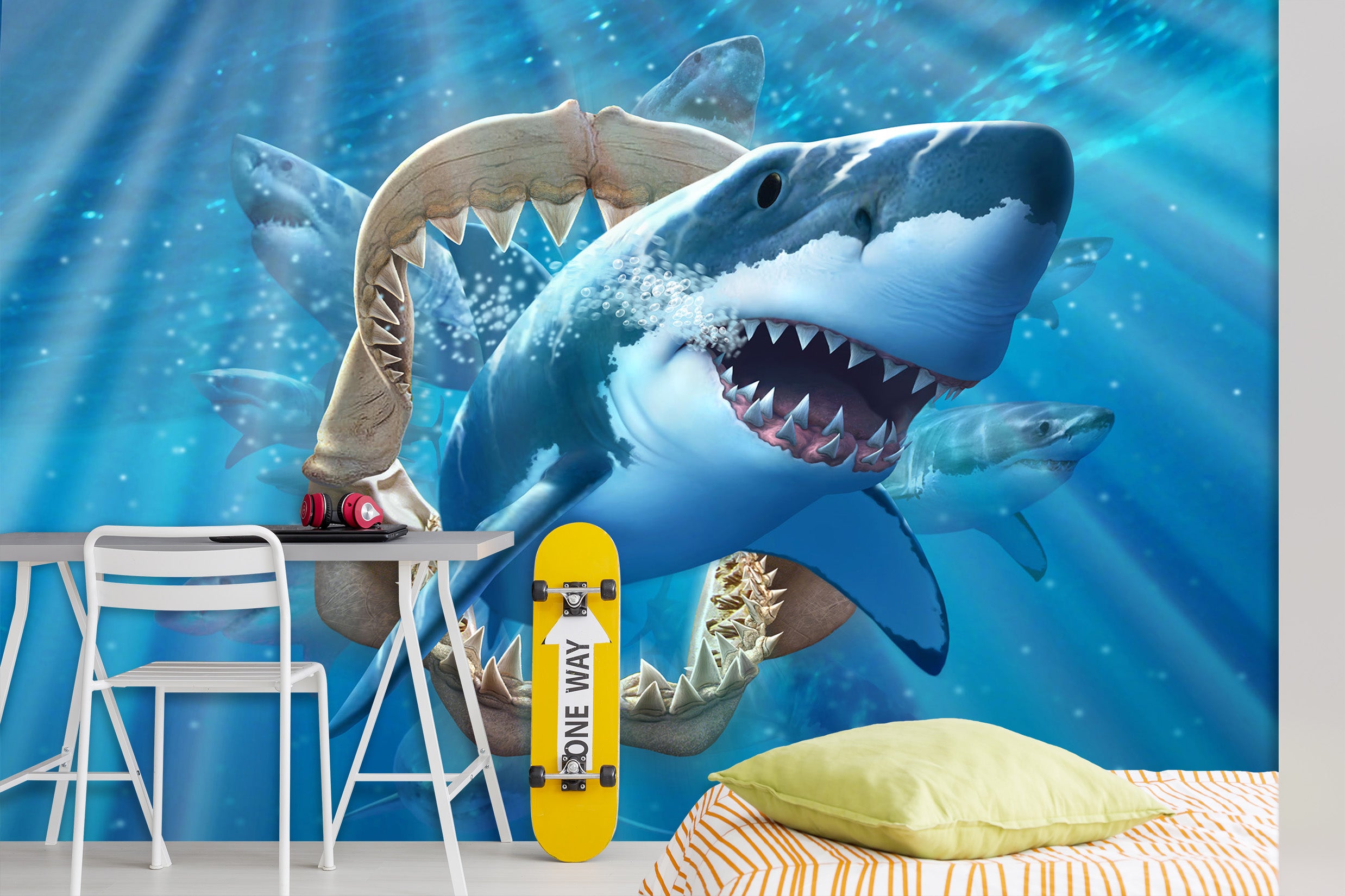 3D Great White Shark 108 Jerry LoFaro Wall Mural Wall Murals