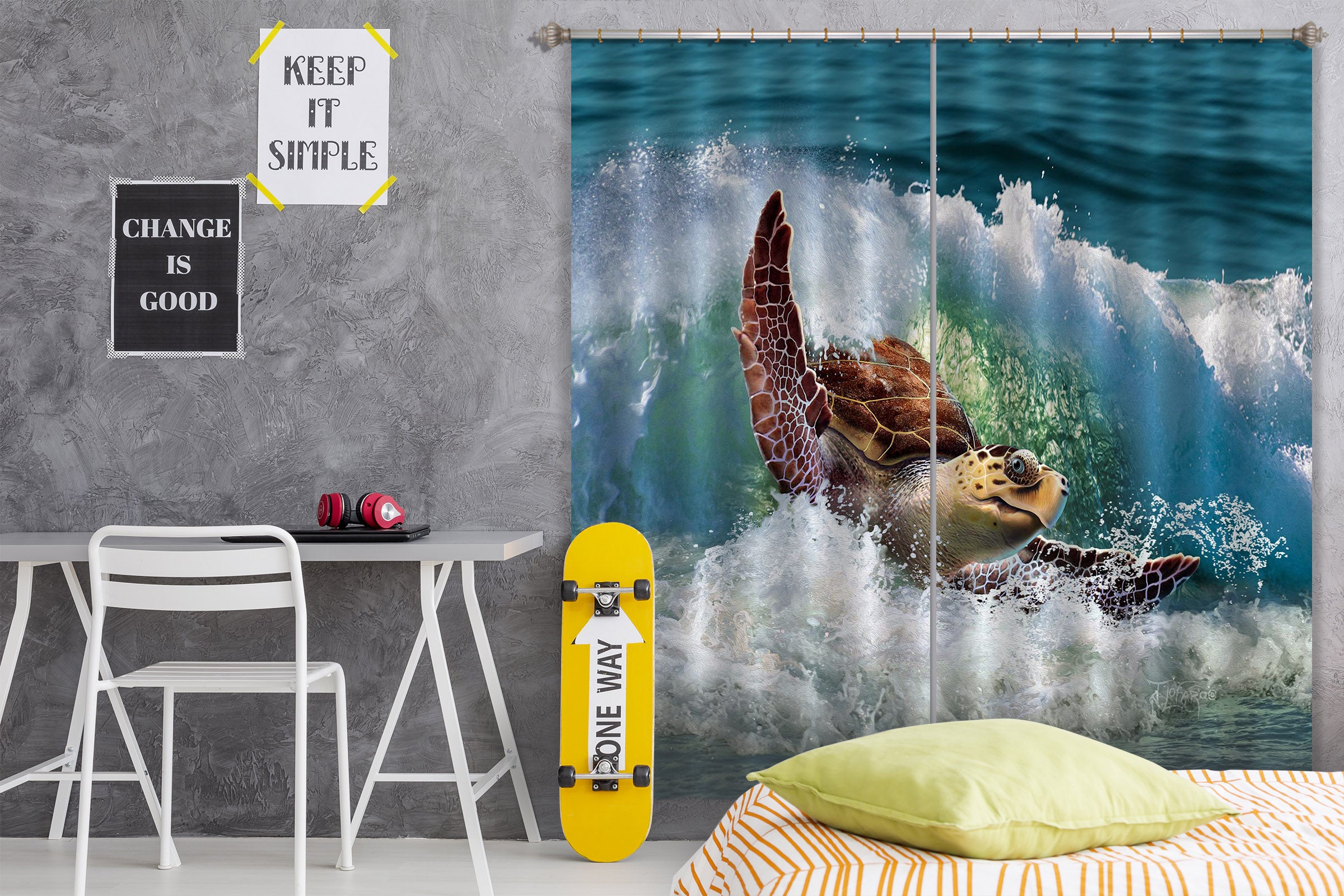 3D Sea Turtle 074 Jerry LoFaro Curtain Curtains Drapes