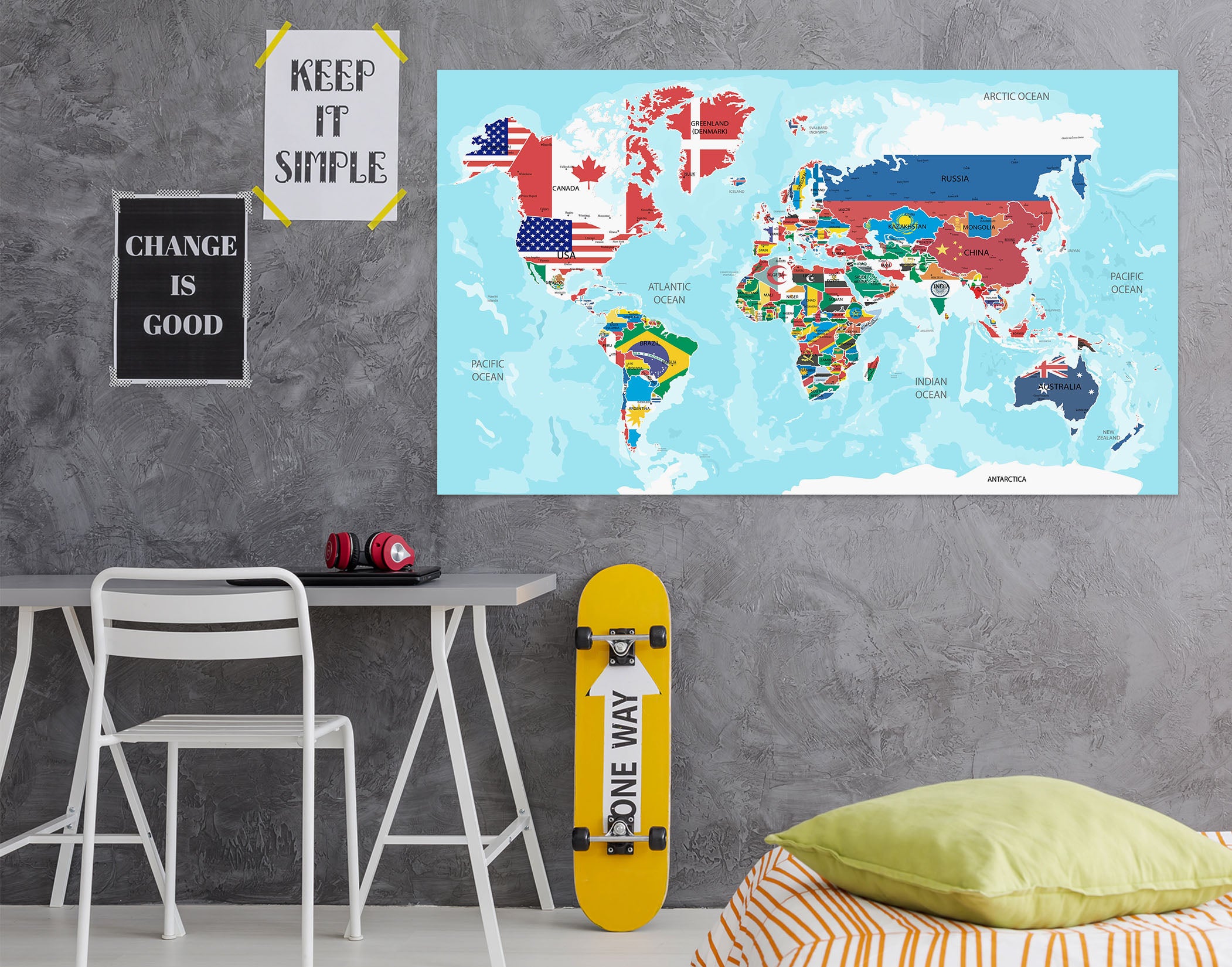 3D Color Pattern 295 World Map Wall Sticker