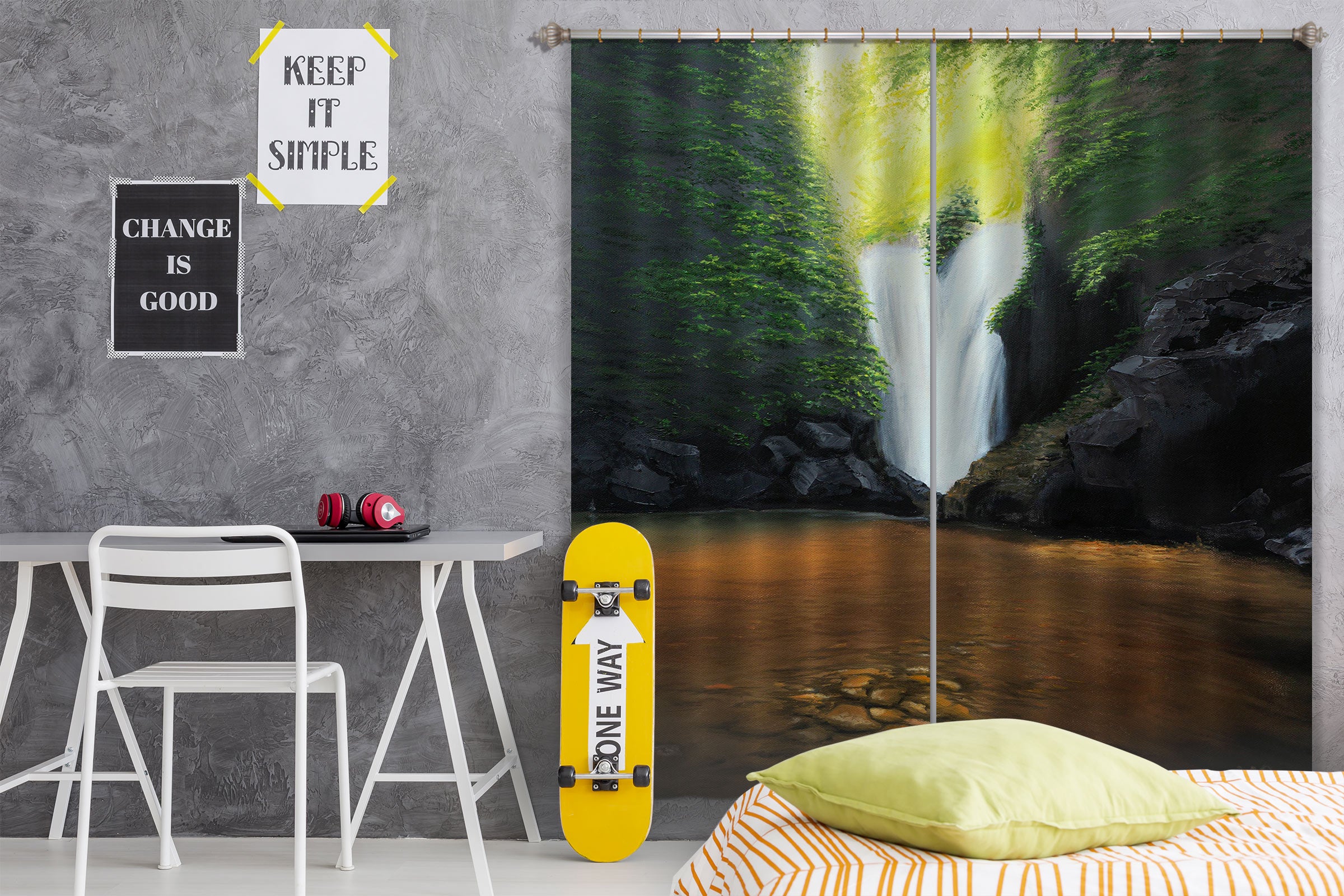 3D Grotto Flowing Water 1713 Marina Zotova Curtain Curtains Drapes