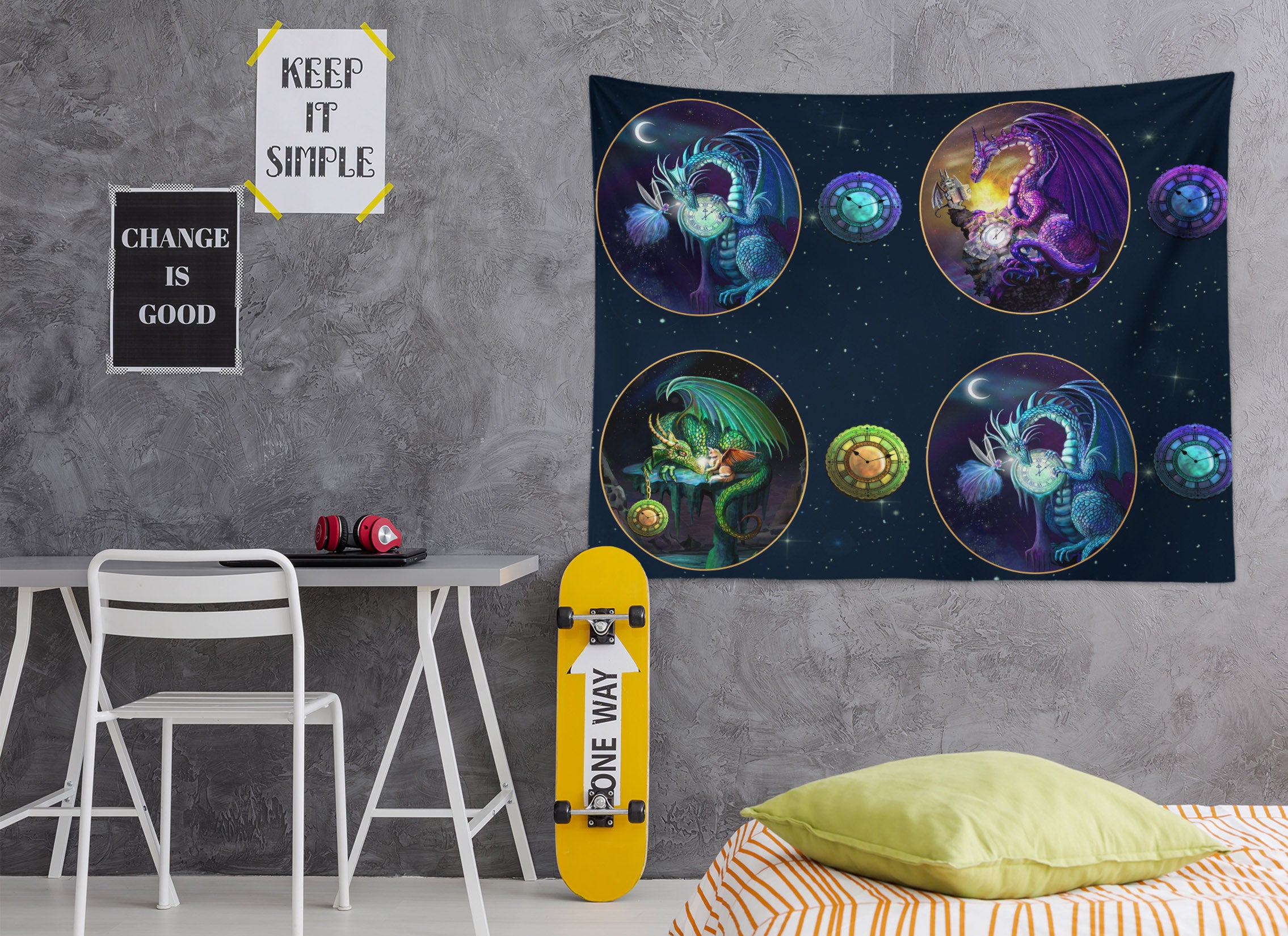 3D Dragon Clock 949 Rose Catherine Khan Tapestry Hanging Cloth Hang