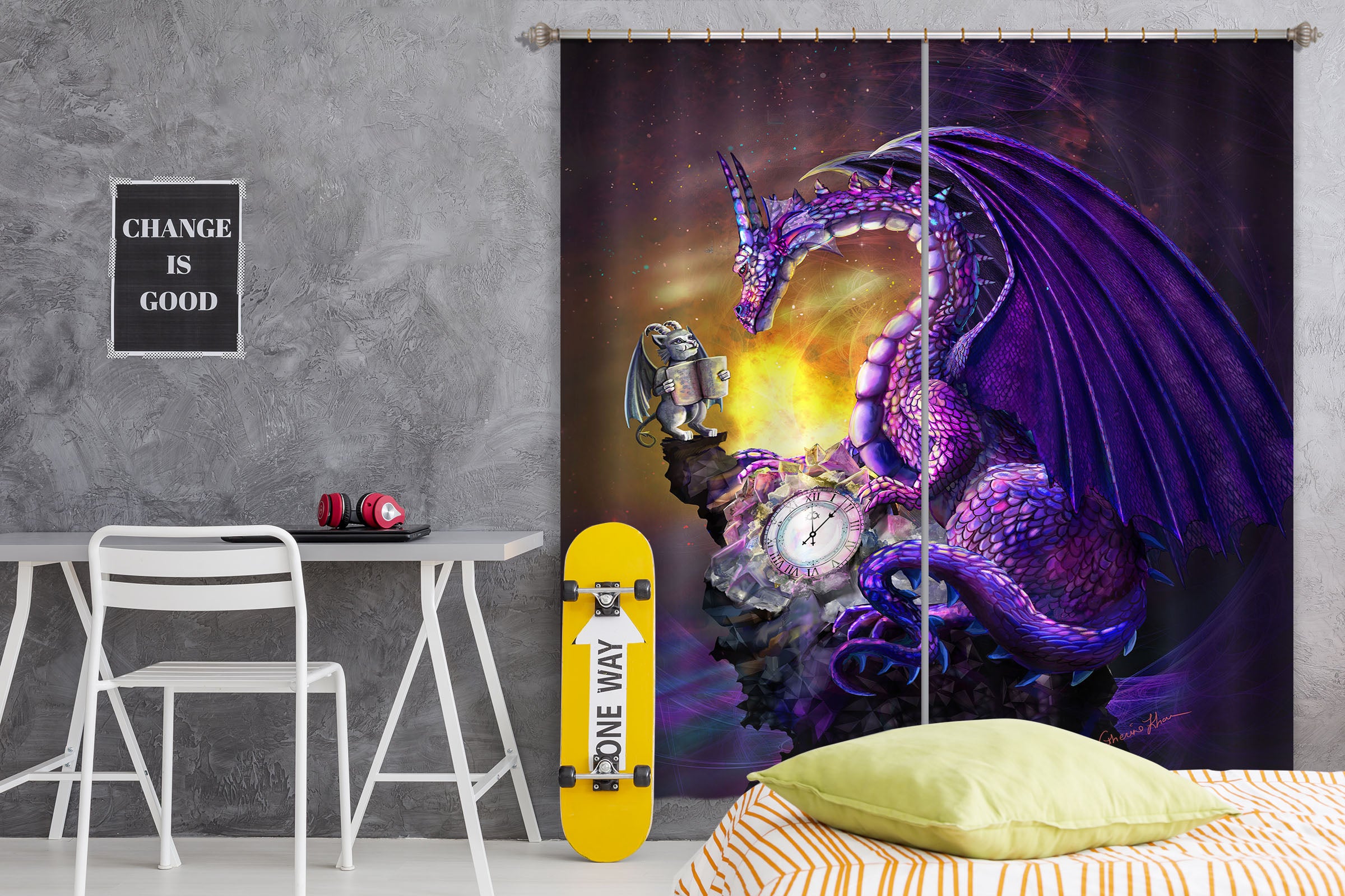 3D Dragon Clock 125 Rose Catherine Khan Curtain Curtains Drapes