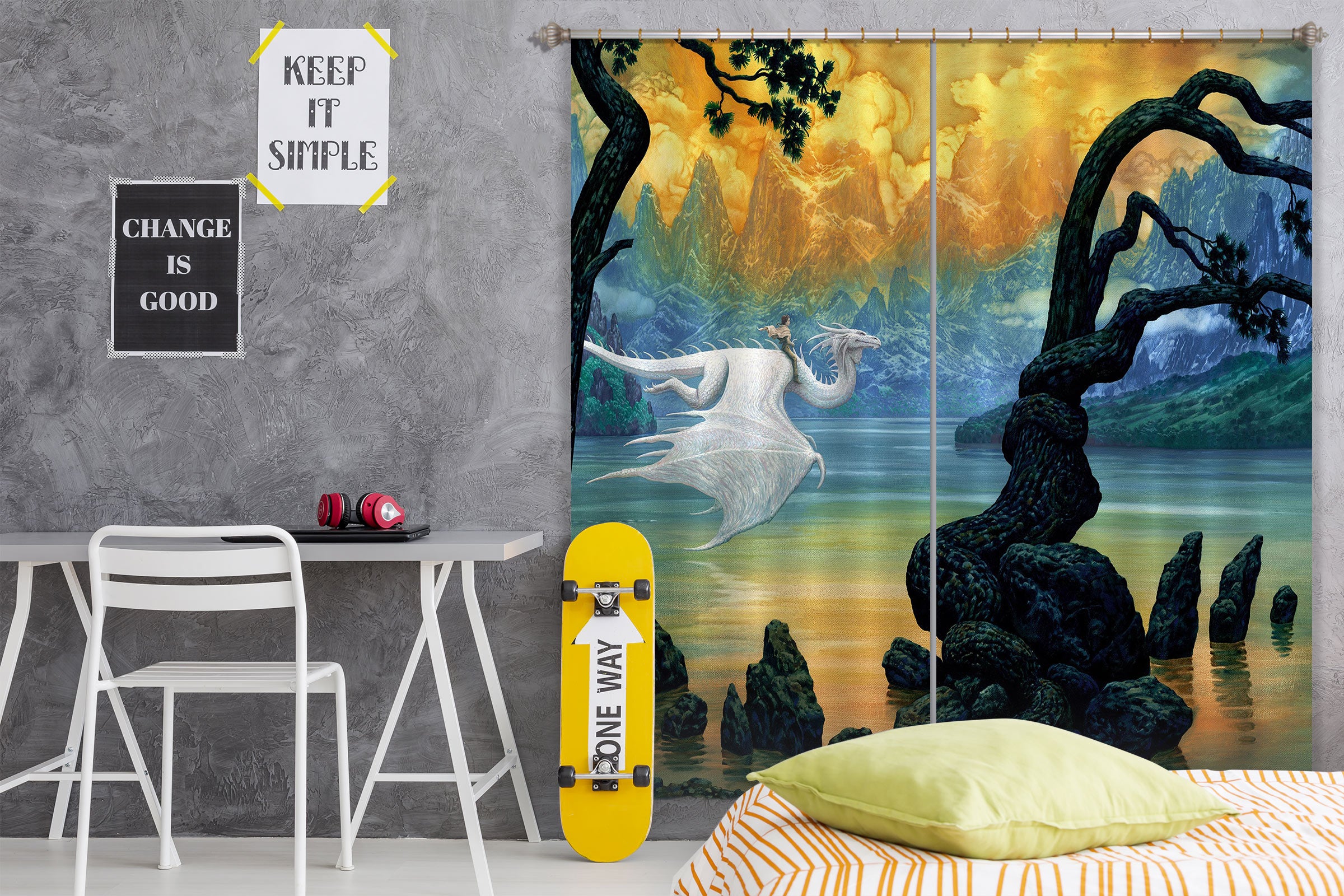 3D Landscape White Dragon 7221 Ciruelo Curtain Curtains Drapes