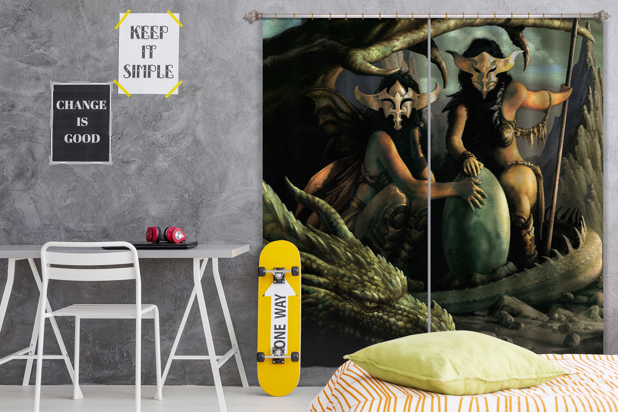 3D Mask Dragon Egg 7205 Ciruelo Curtain Curtains Drapes