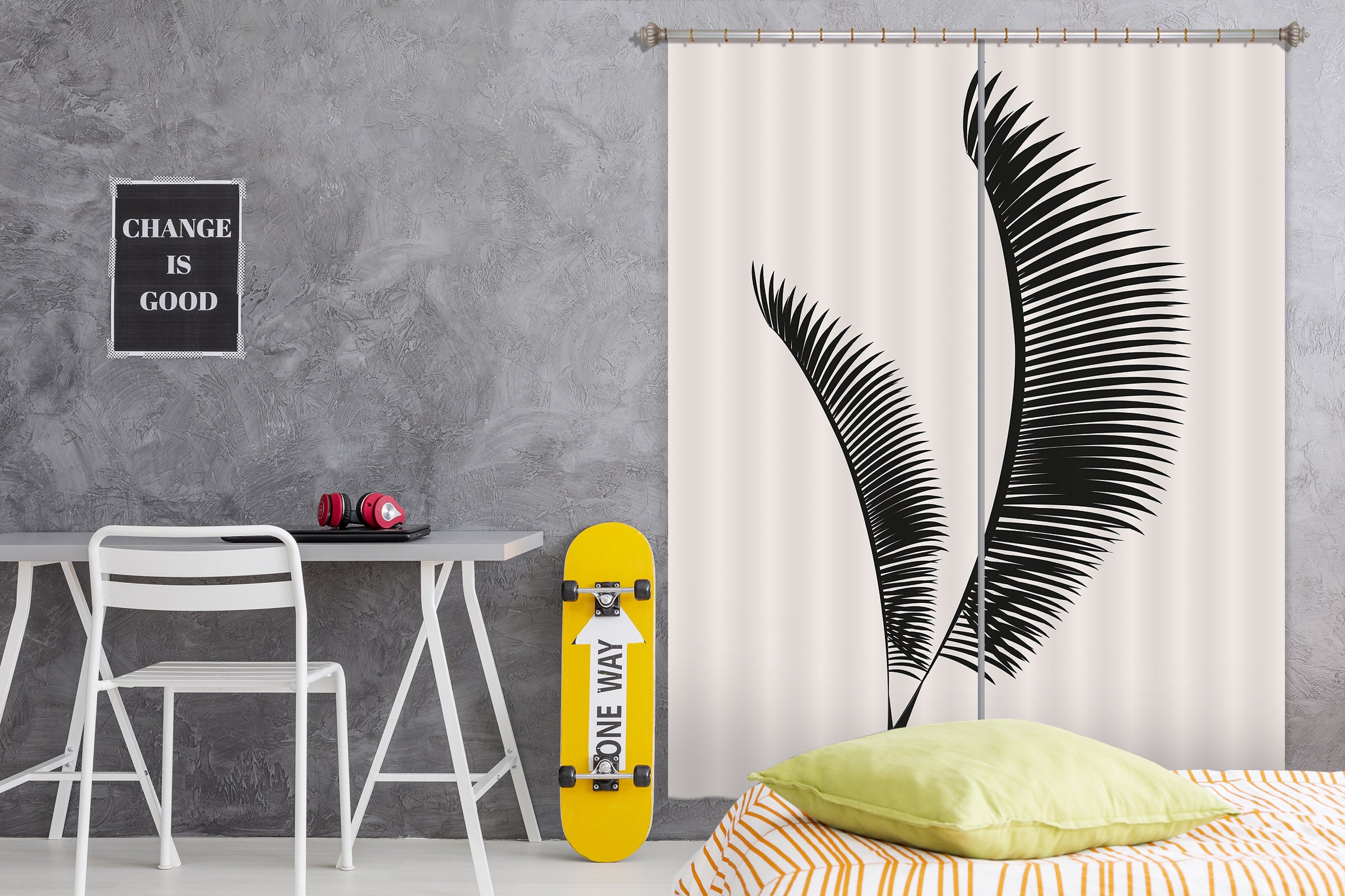 3D Black Leaves 1047 Boris Draschoff Curtain Curtains Drapes