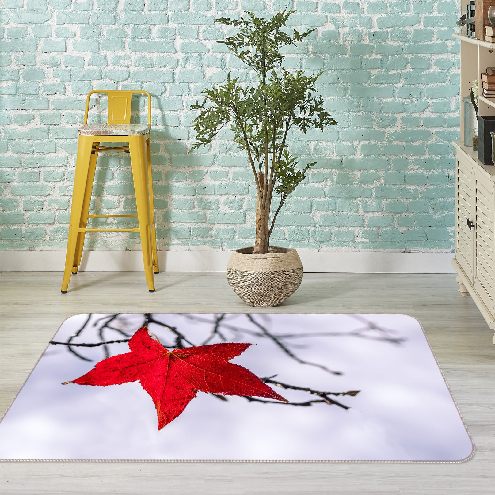 3D Red Leaf 1144 Marco Carmassi Rug Non Slip Rug Mat