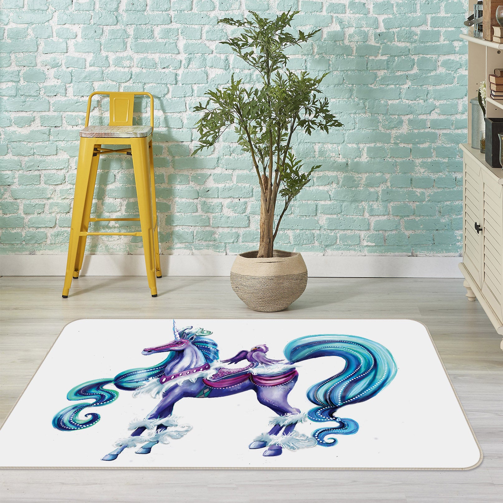3D Machine Unicorn 3027 Rose Catherine Khan Rug Non Slip Rug Mat