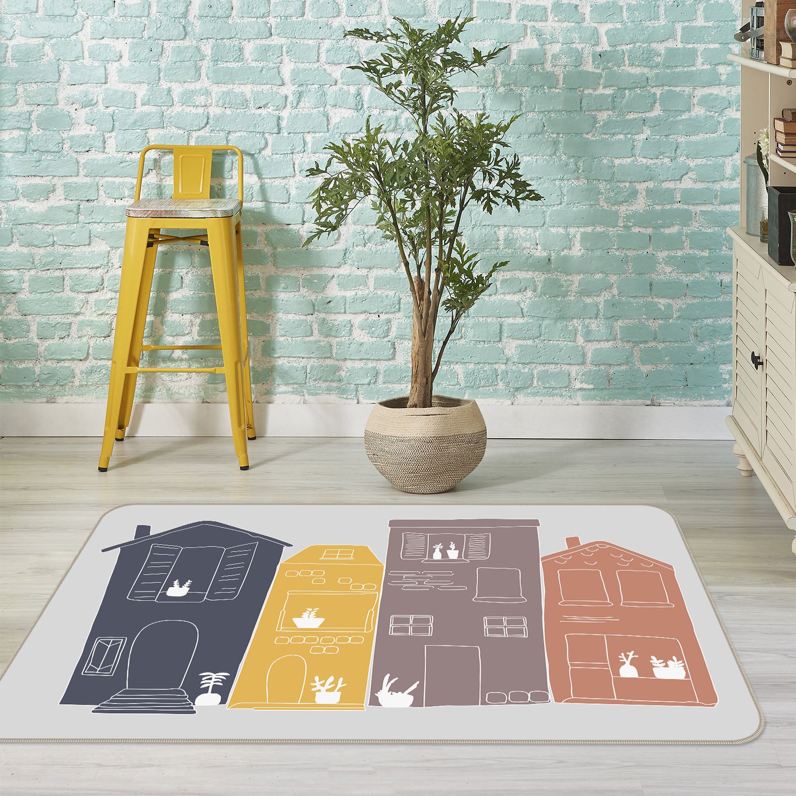 3D Cute House 1103 Jillian Helvey Rug Non Slip Rug Mat