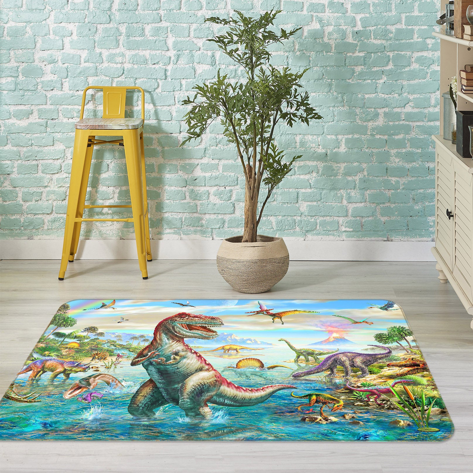 3D Dinosaur Lake 1068 Adrian Chesterman Rug Non Slip Rug Mat