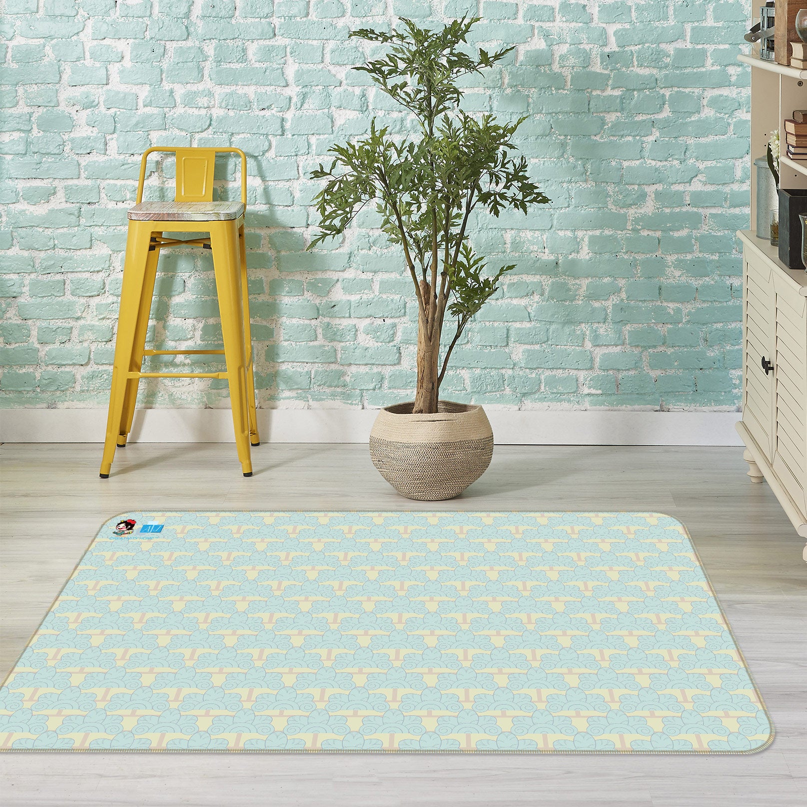 3D Yellow Pattern 9888 Kasumi Loffler Rug Non Slip Rug Mat