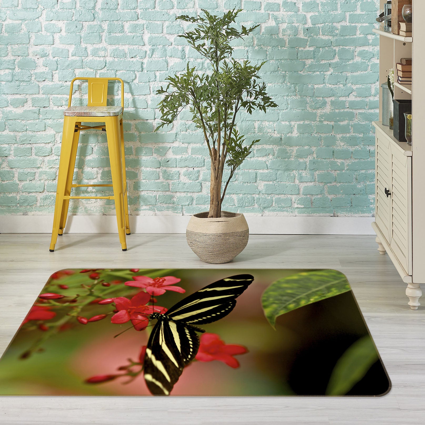 3D Zebra Longwing Butterfly 1133 Kathy Barefield Rug Non Slip Rug Mat